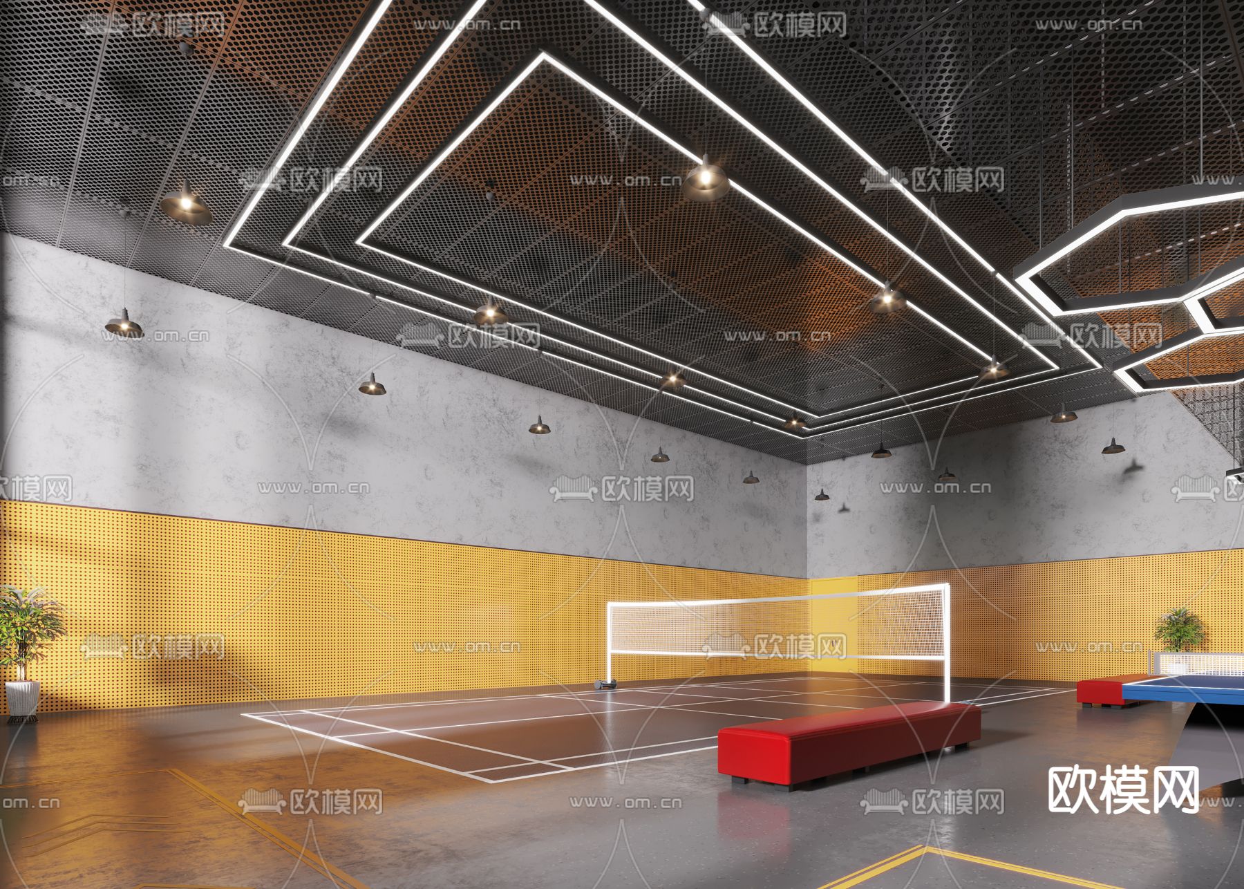 工业风健身房3d模型下载（渲染图2）