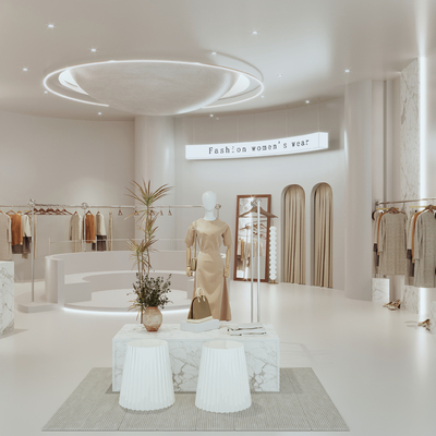  侘寂风女装服装店su模型 