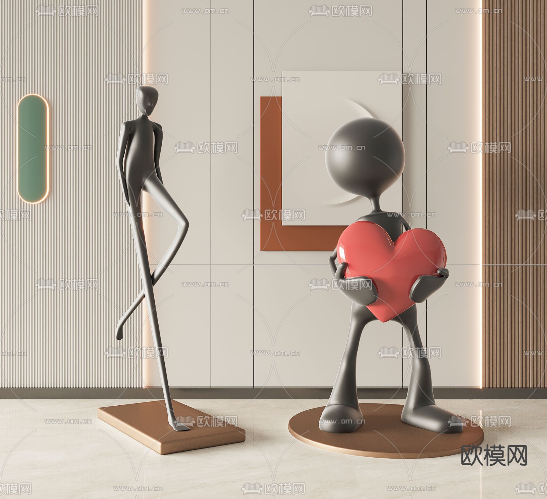 抽象雕塑 人物摆件su模型下载（渲染图1）