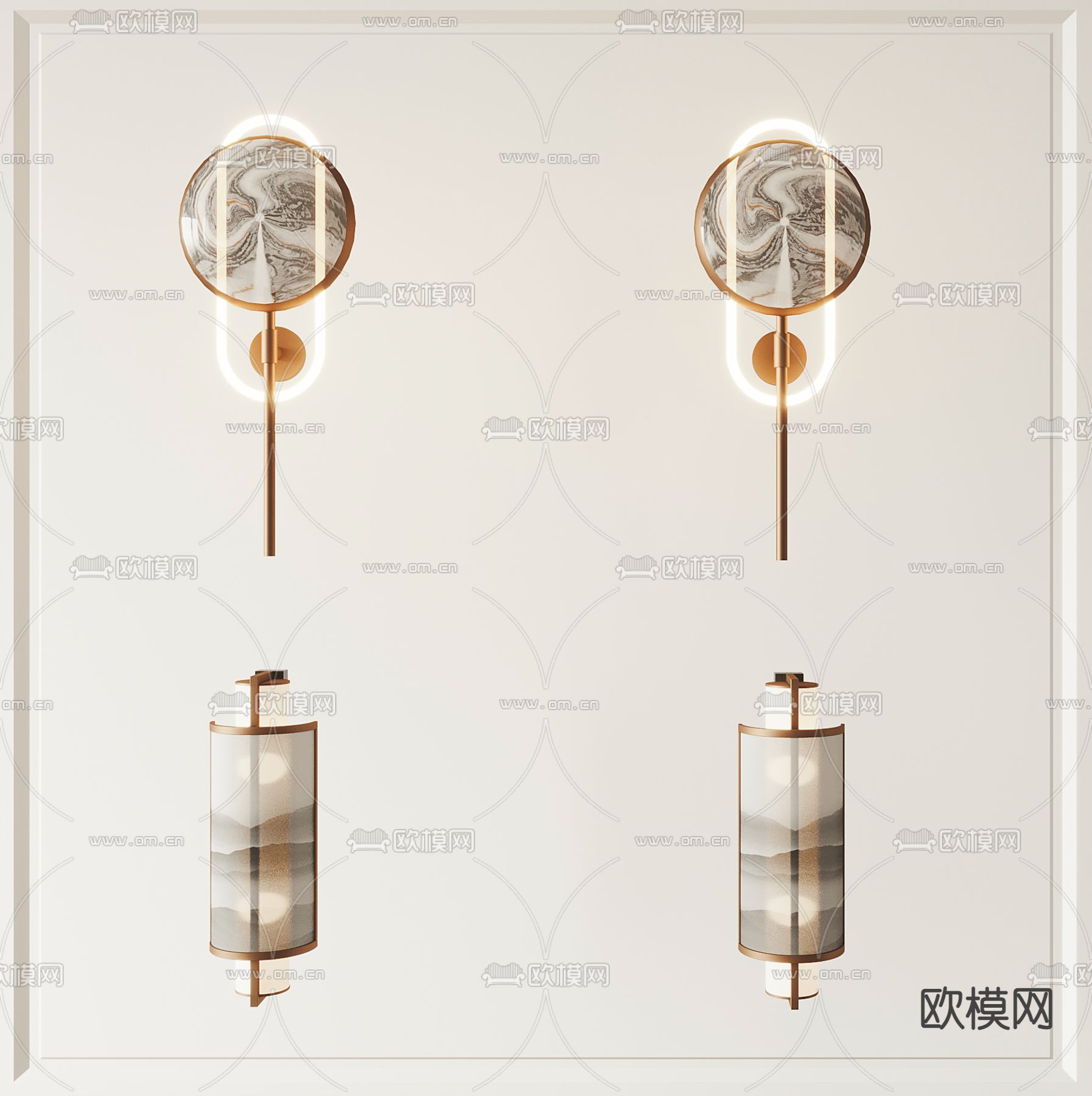 新中式壁灯su模型下载（渲染图1）