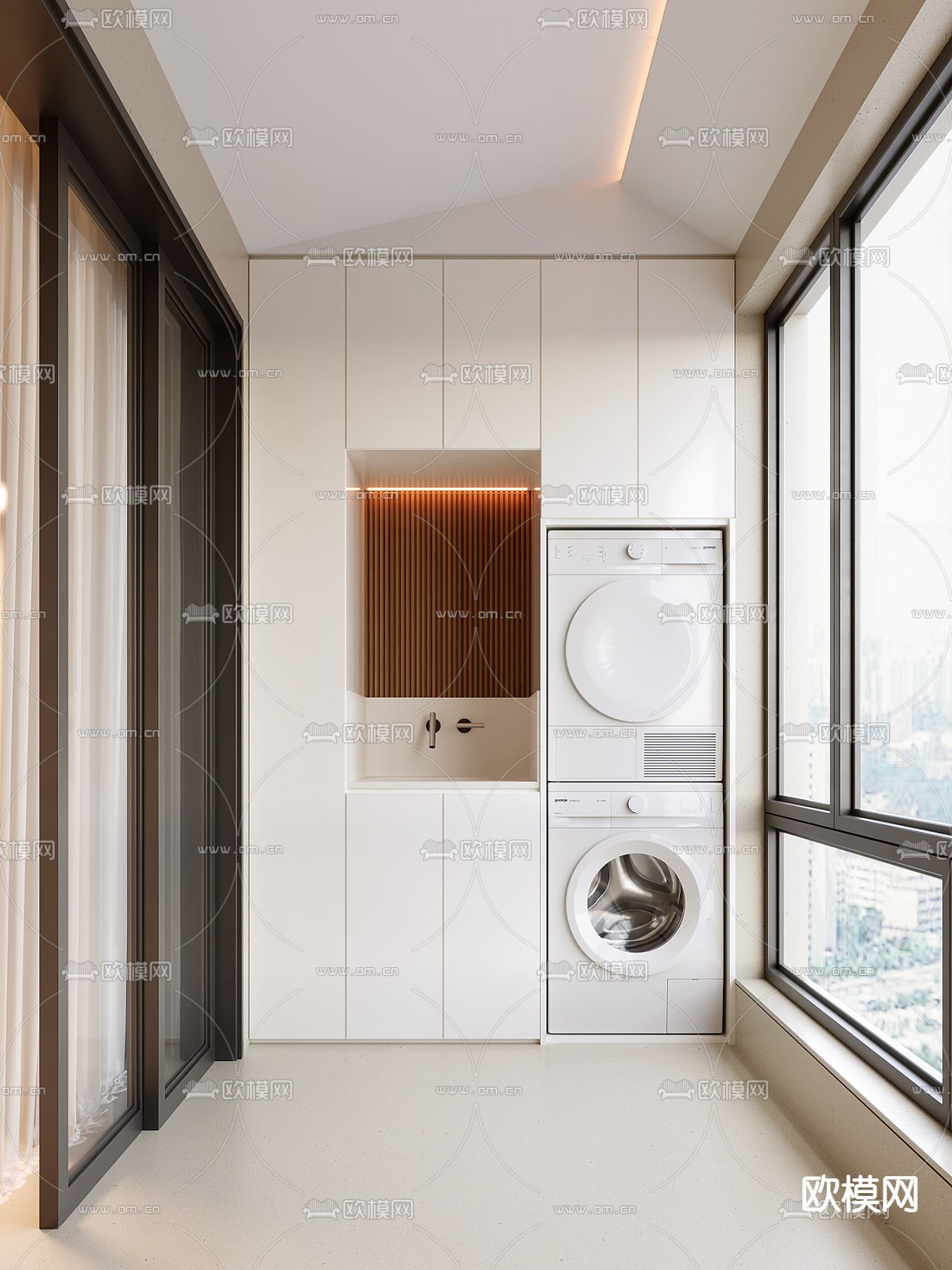 奶油风阳台 洗衣房3d模型下载