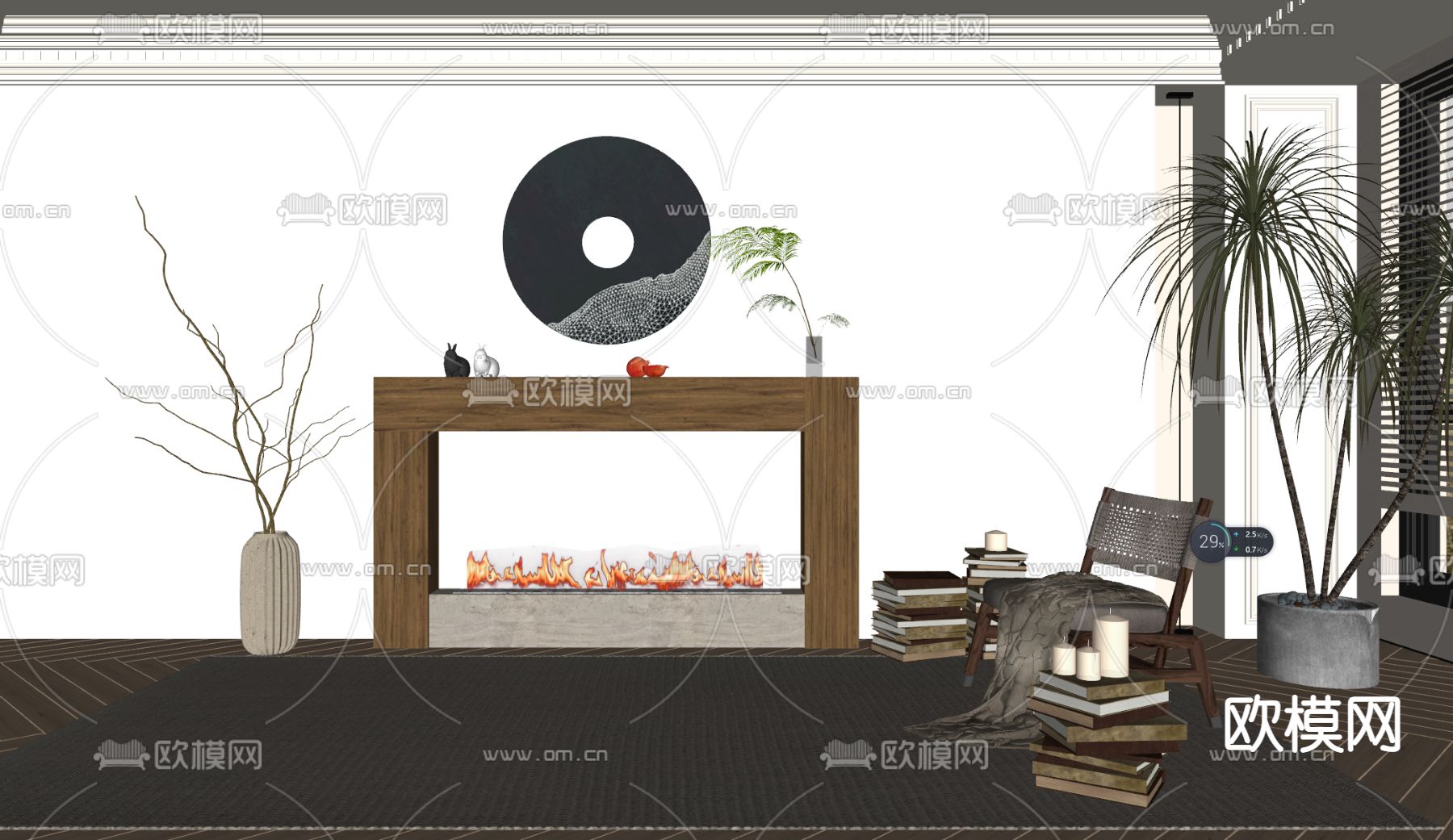 侘寂风壁炉su模型下载（渲染图2）