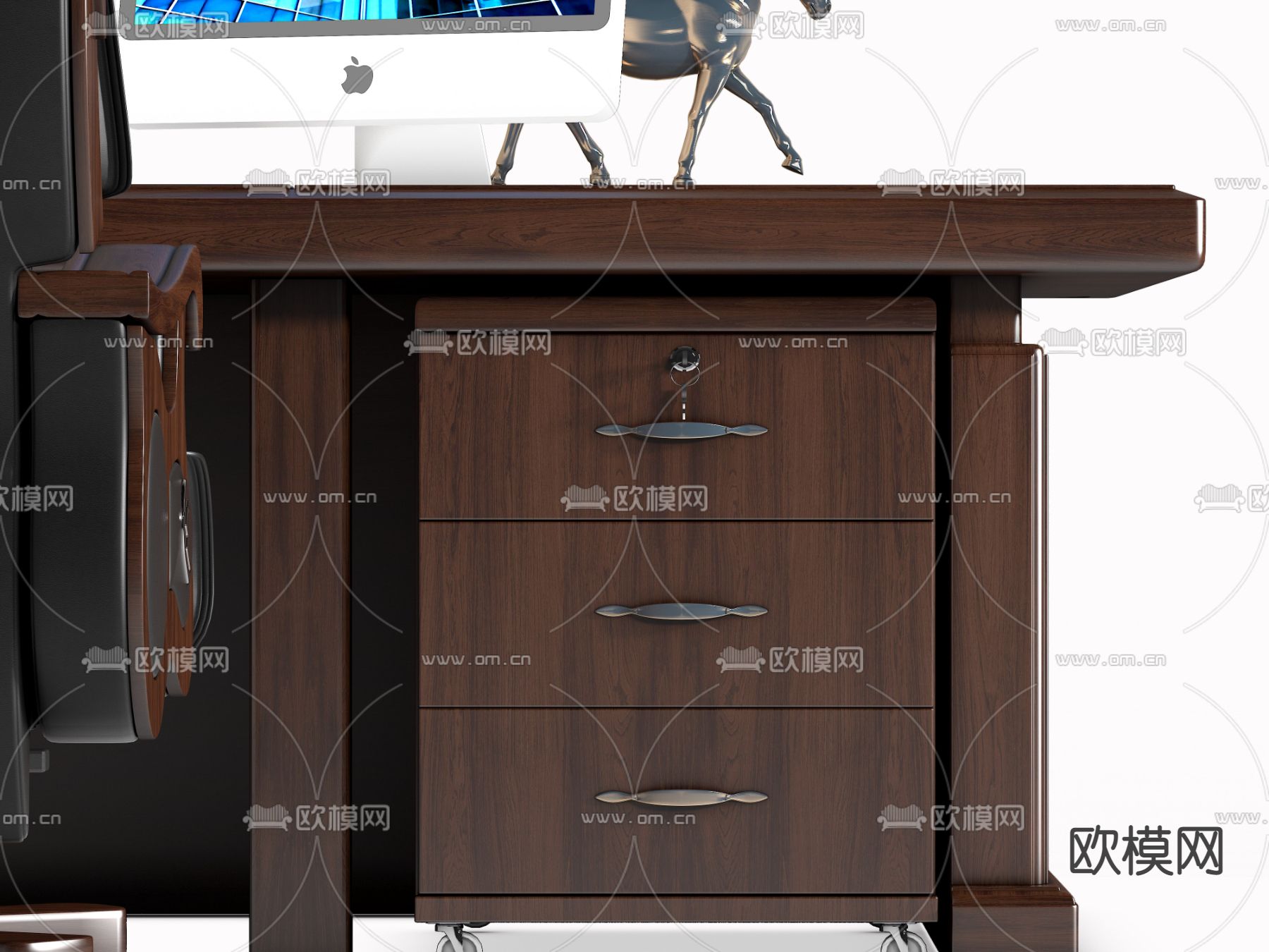 新中式办公桌椅 班台桌椅3d模型下载（渲染图4）