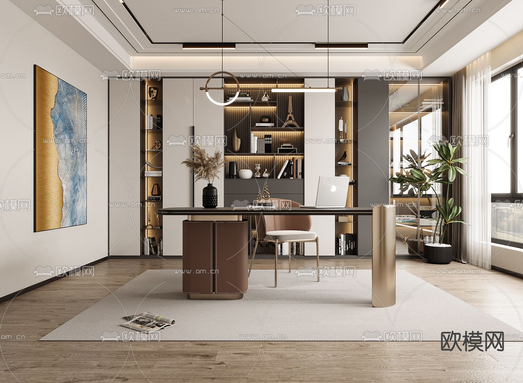 轻奢风书房3d模型下载