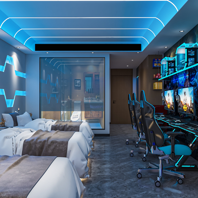  现代电竞酒店客房su模型 