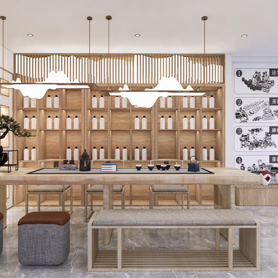  新中式茶室 茶楼su模型 