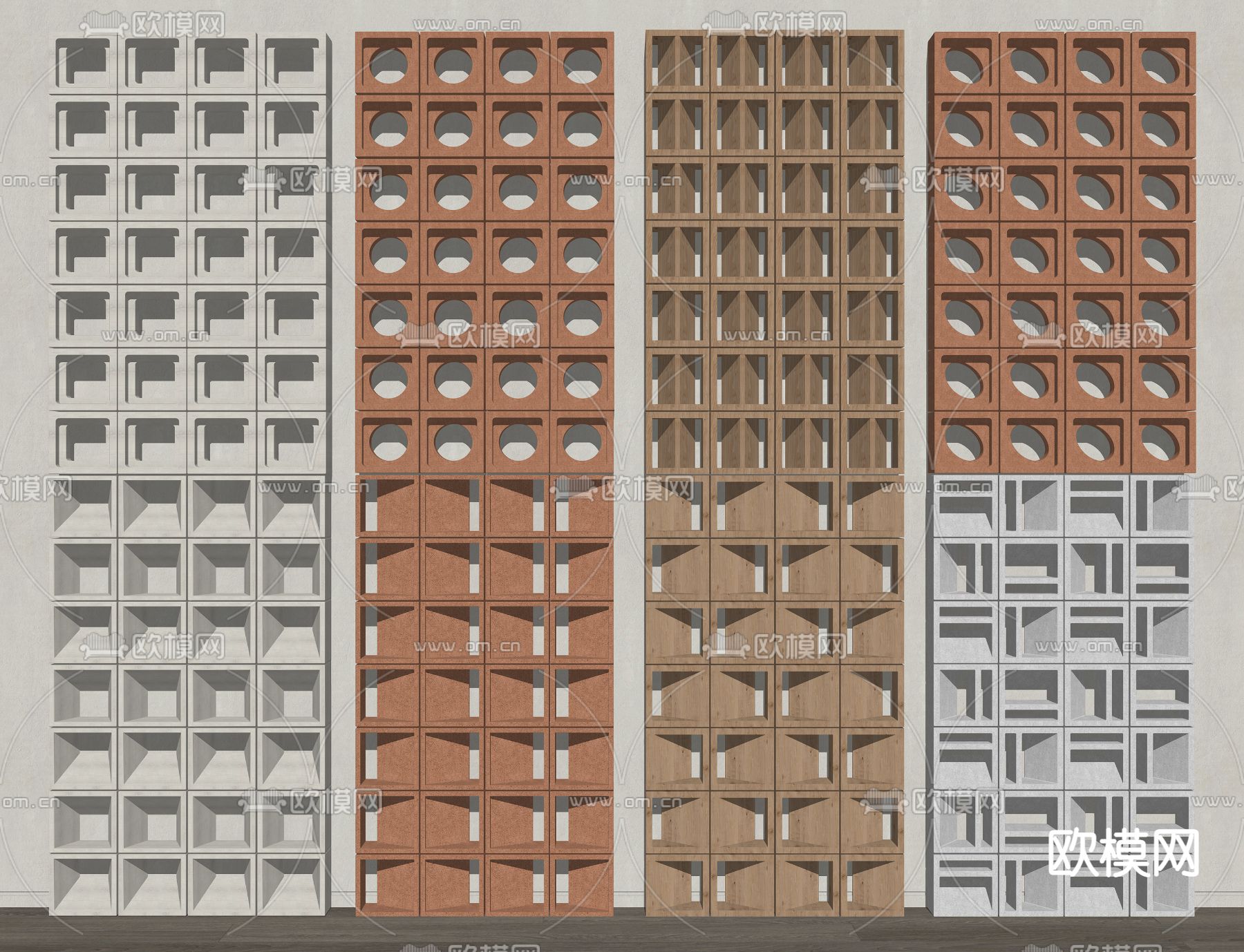 侘寂水泥砖隔断 隔墙su模型下载（渲染图2）