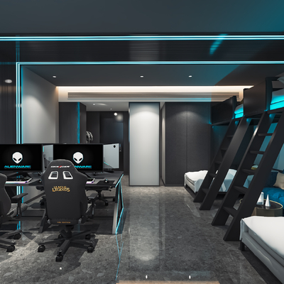  现代电竞酒店客房su模型 