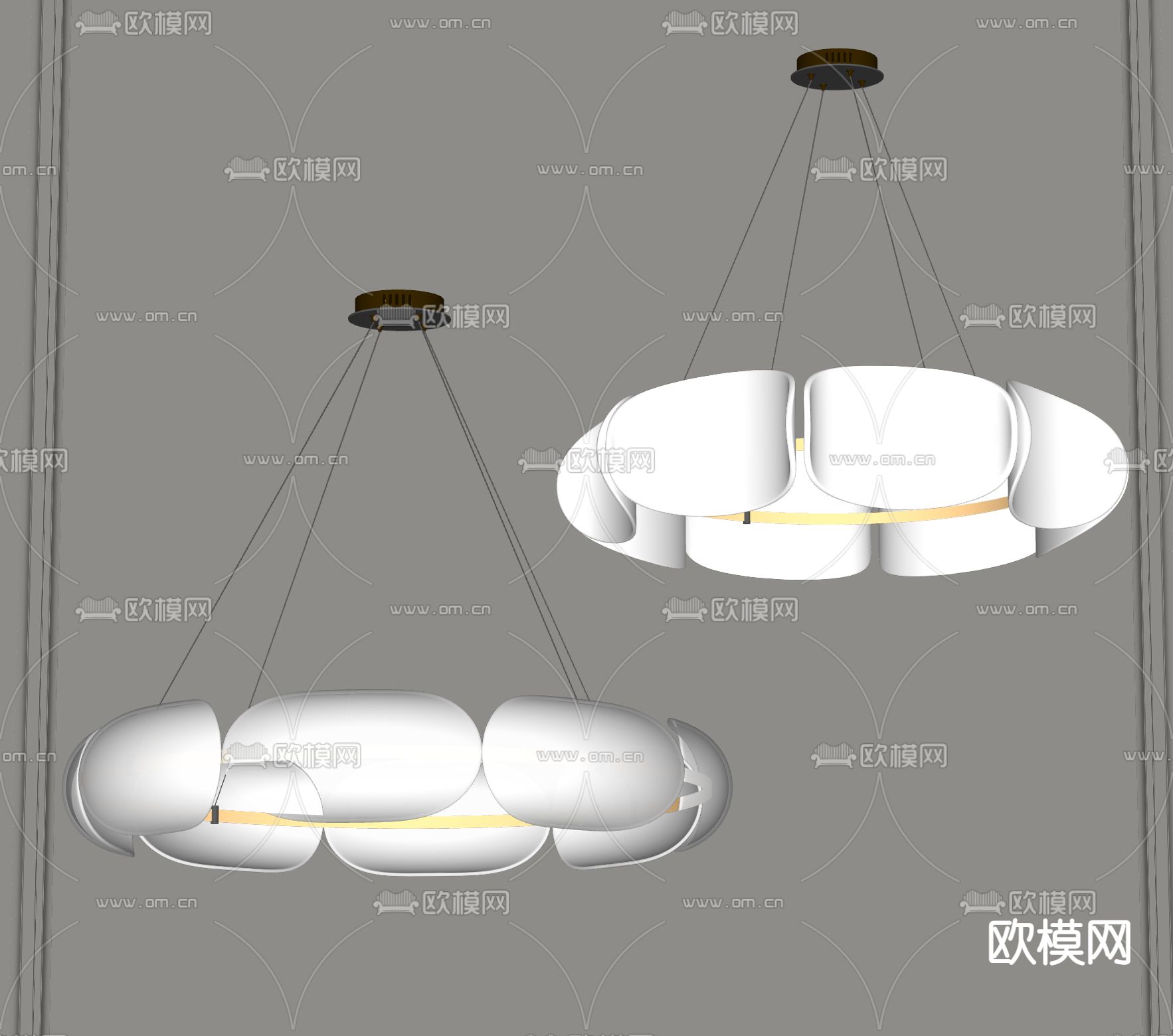 侘寂风环形吊灯su模型下载（渲染图2）