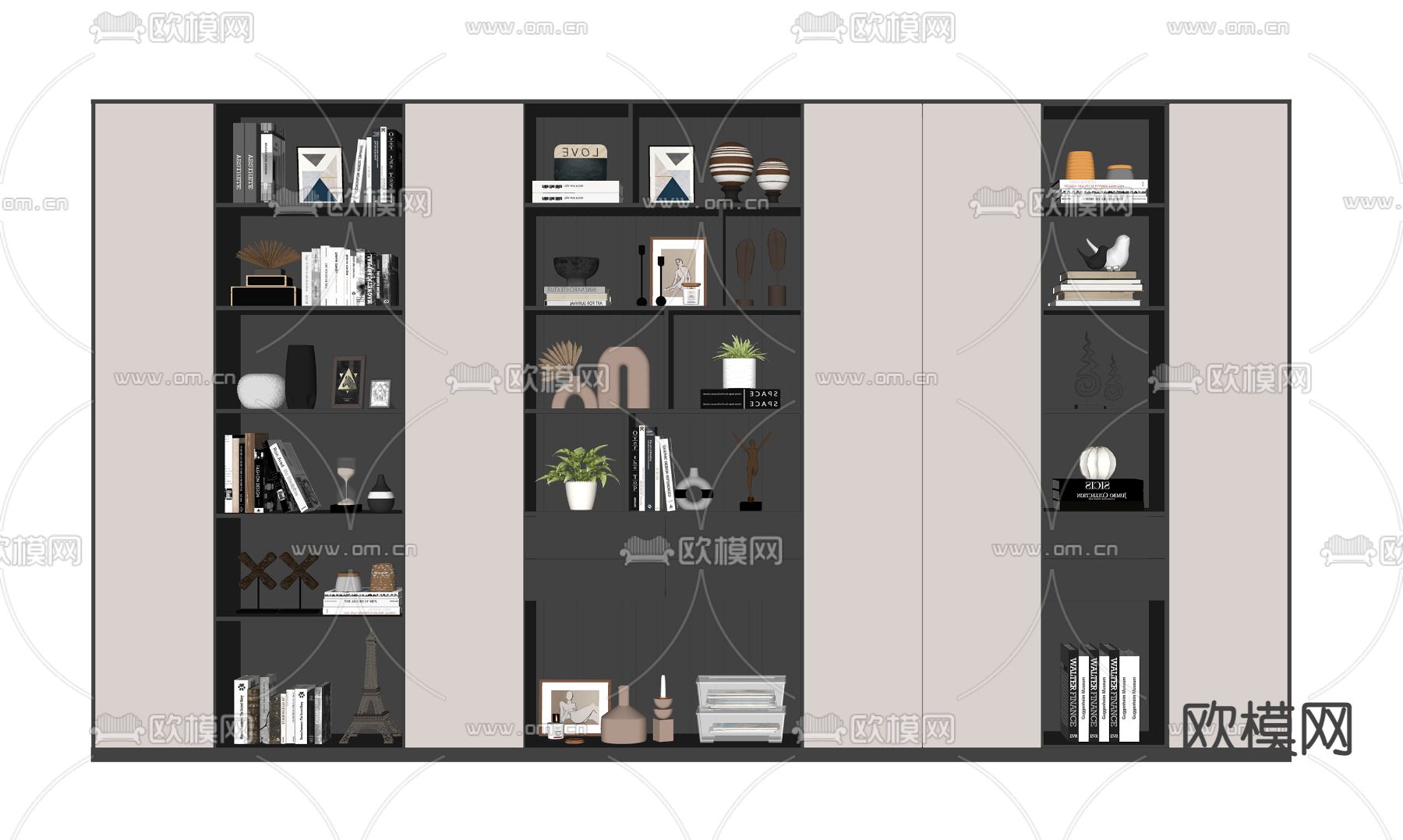 现代书柜su模型下载（渲染图2）