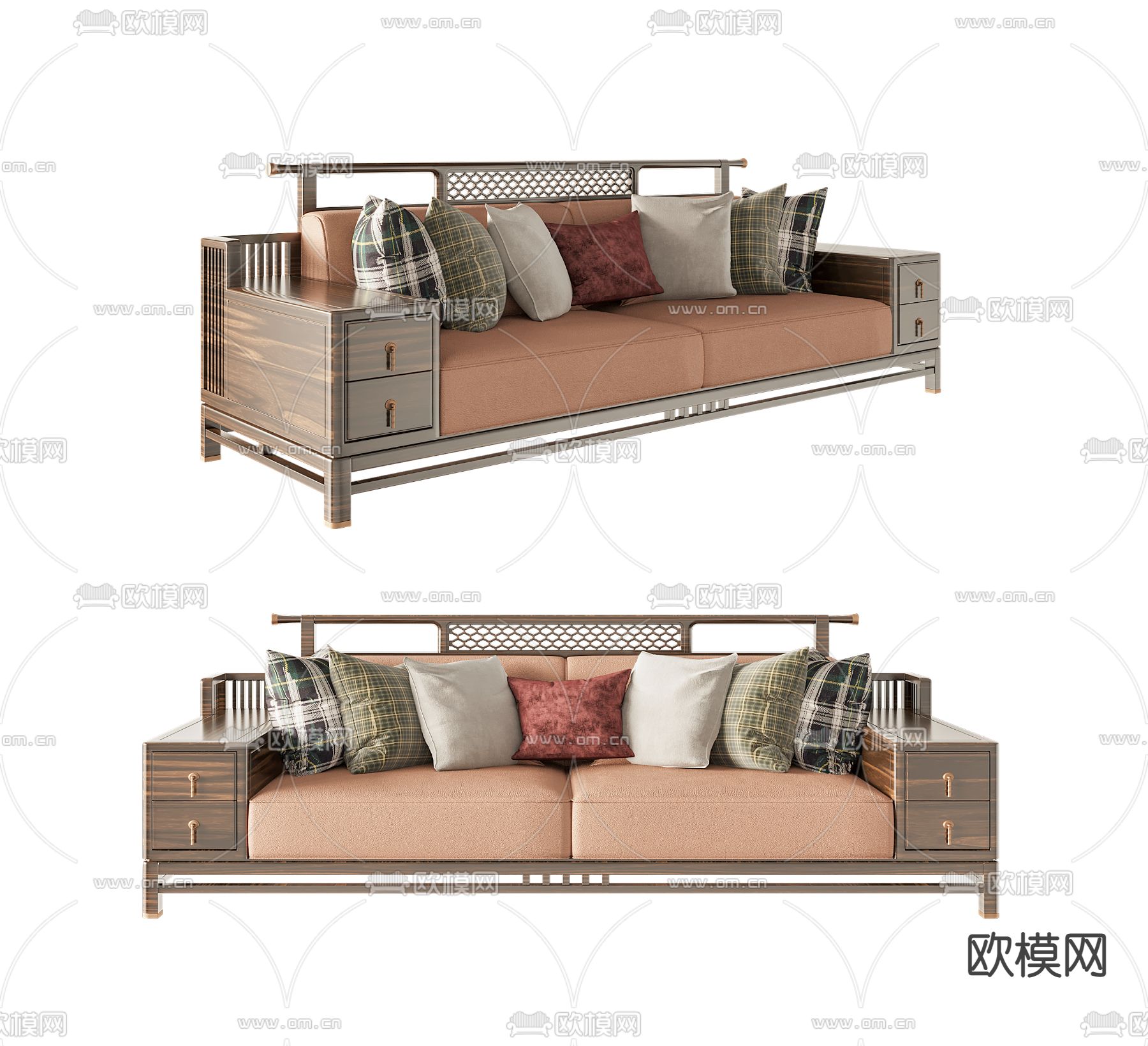 新中式双人沙发su模型下载（渲染图1）