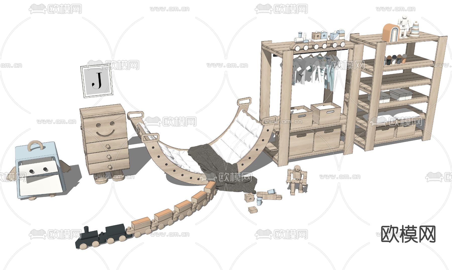 现代儿童玩具柜su模型下载（渲染图2）