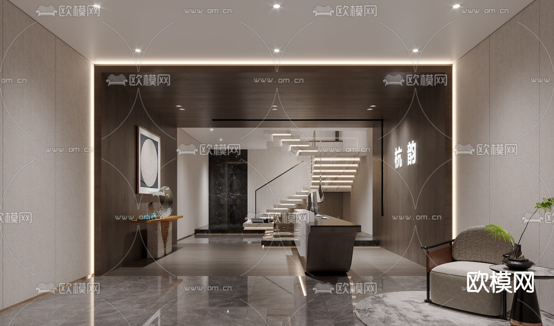 现代酒店大厅3d模型下载（渲染图1）