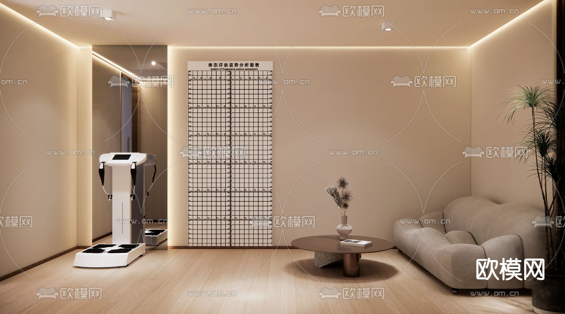 现代瑜伽室 健身室su模型下载（渲染图1）