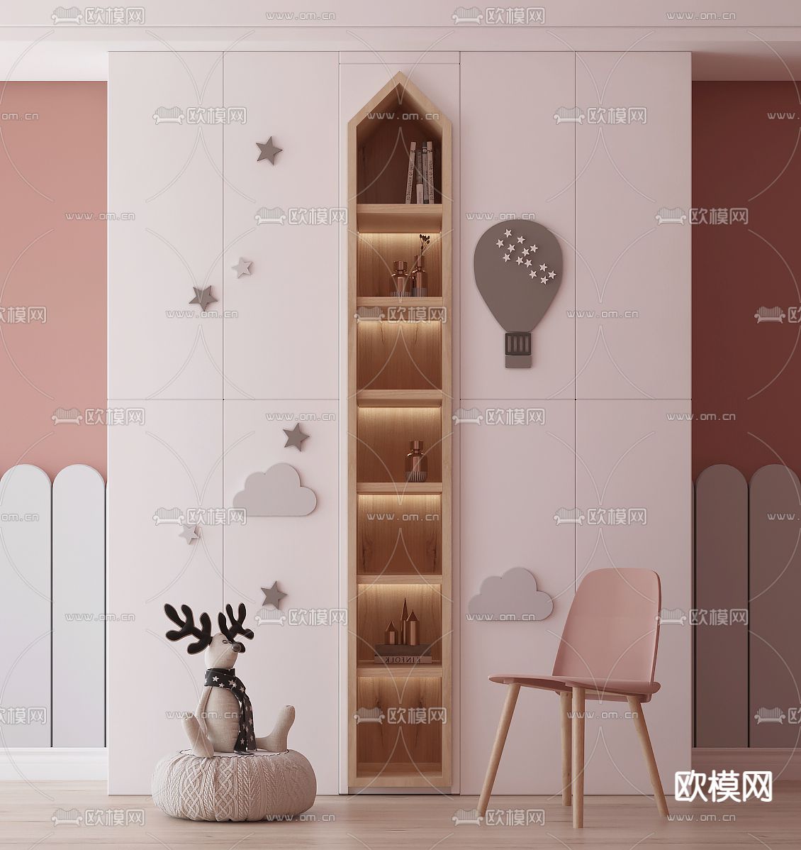 北欧风儿童衣柜 衣橱3d模型下载（渲染图3）