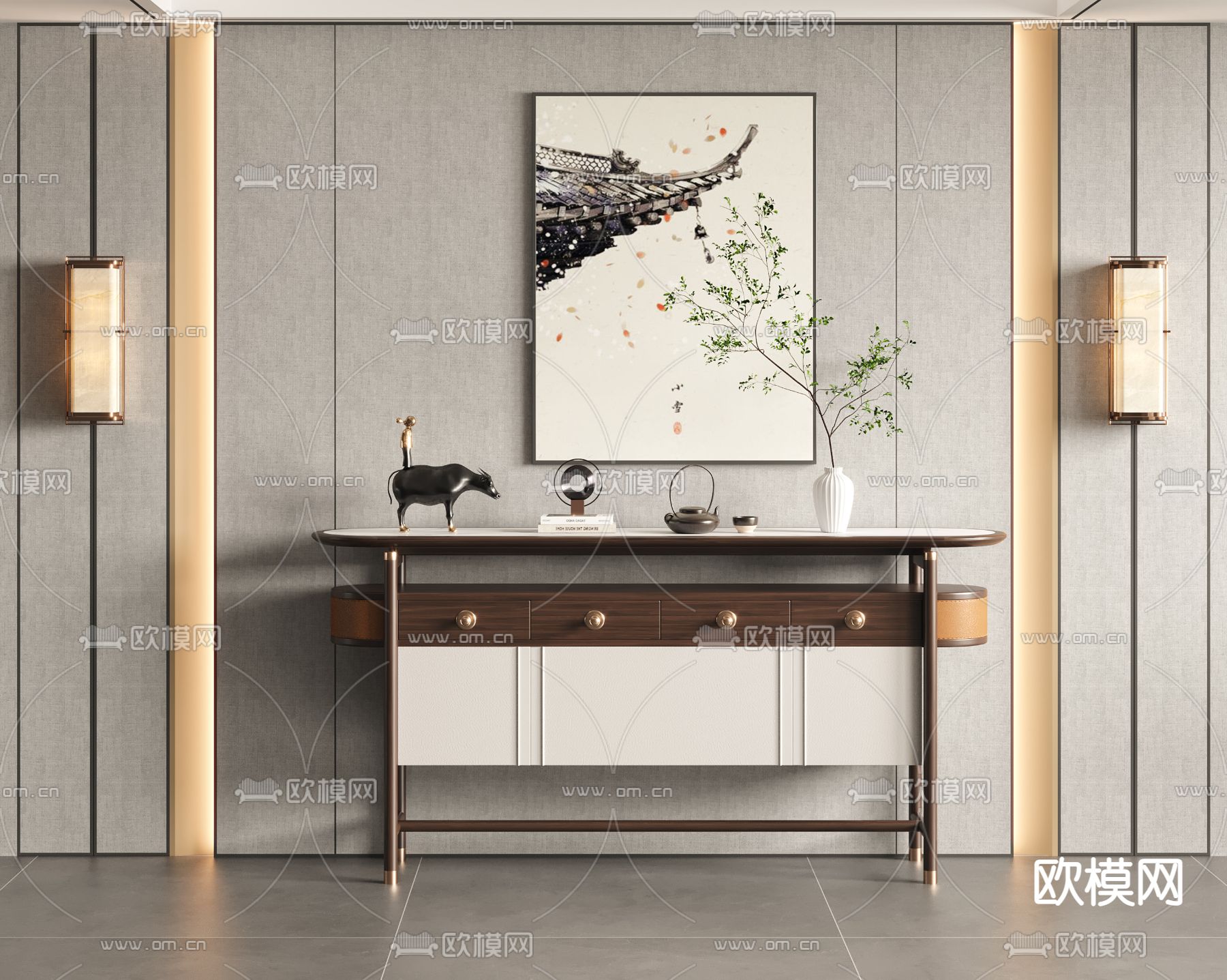 中式端景台 条案3d模型下载