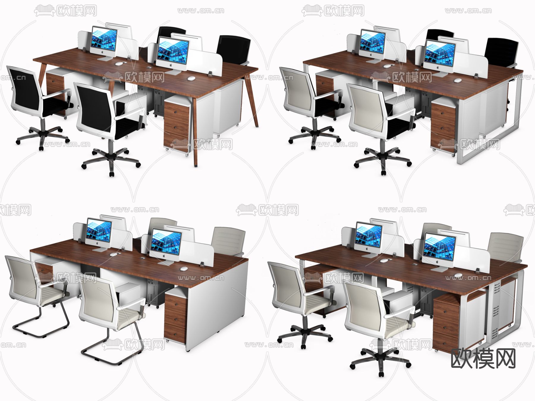 现代卡位办公桌椅3d模型下载