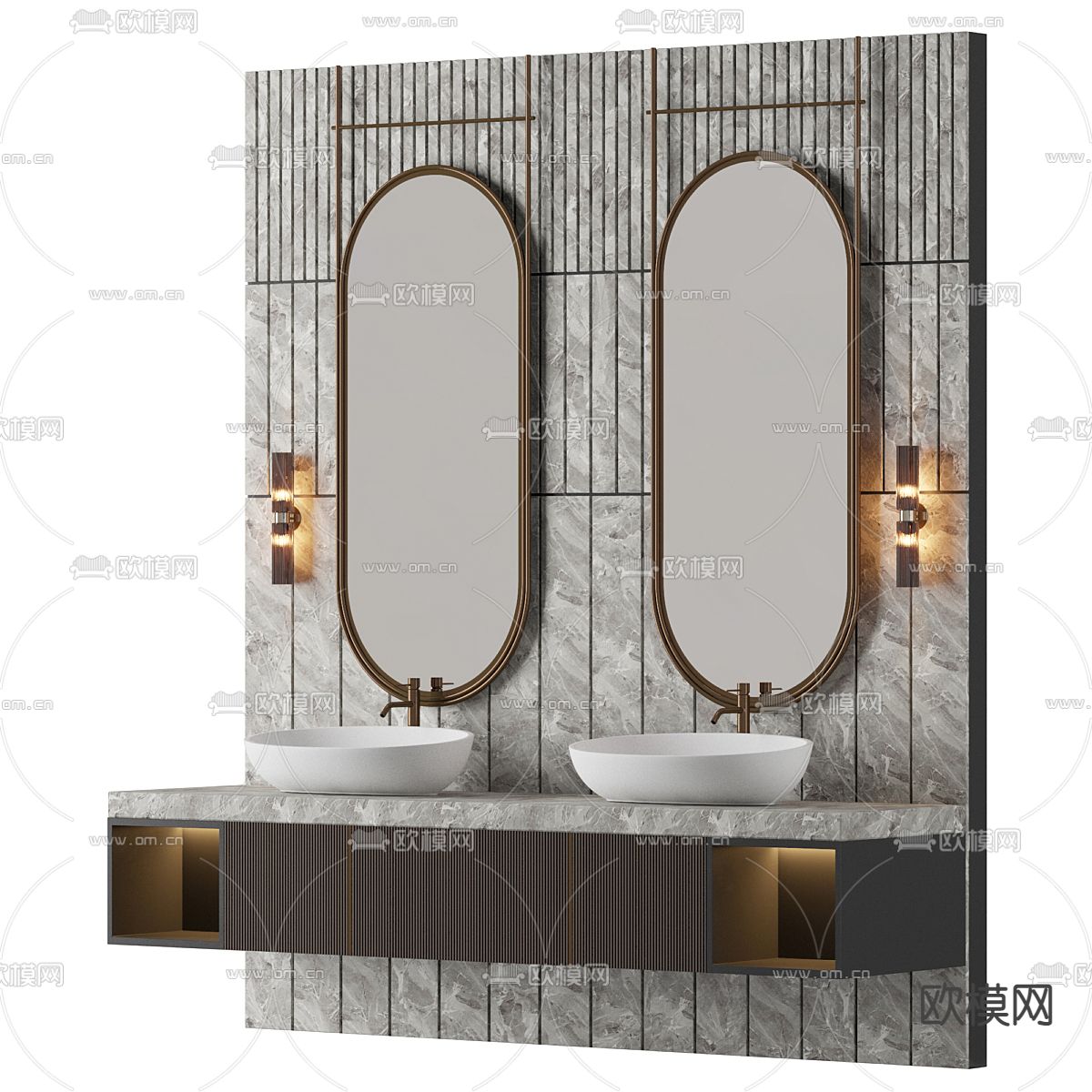 双盆洗手台 台盆3d模型下载（渲染图2）