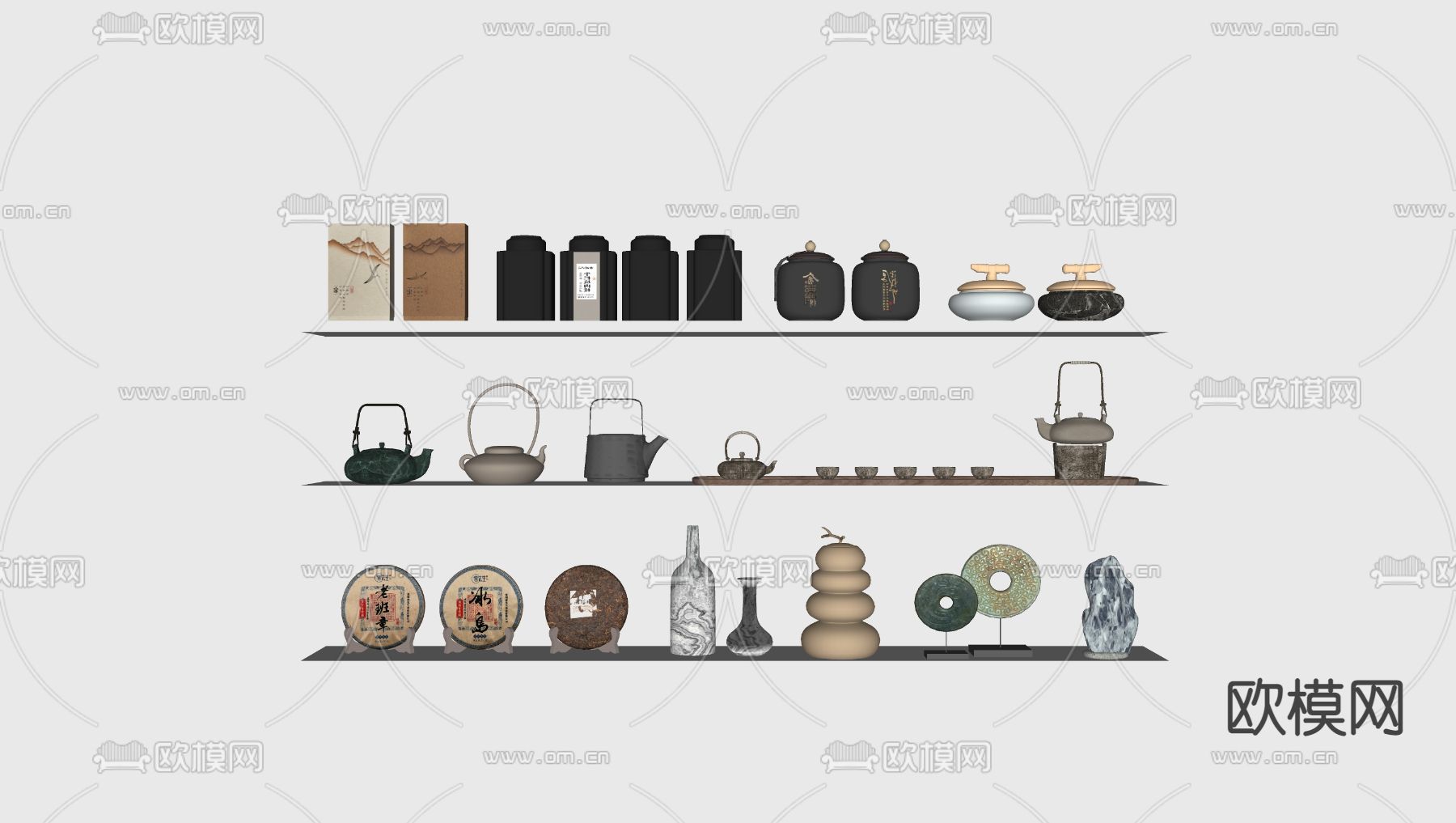 新中式茶具 茶壶 饰品摆件su模型下载（渲染图2）