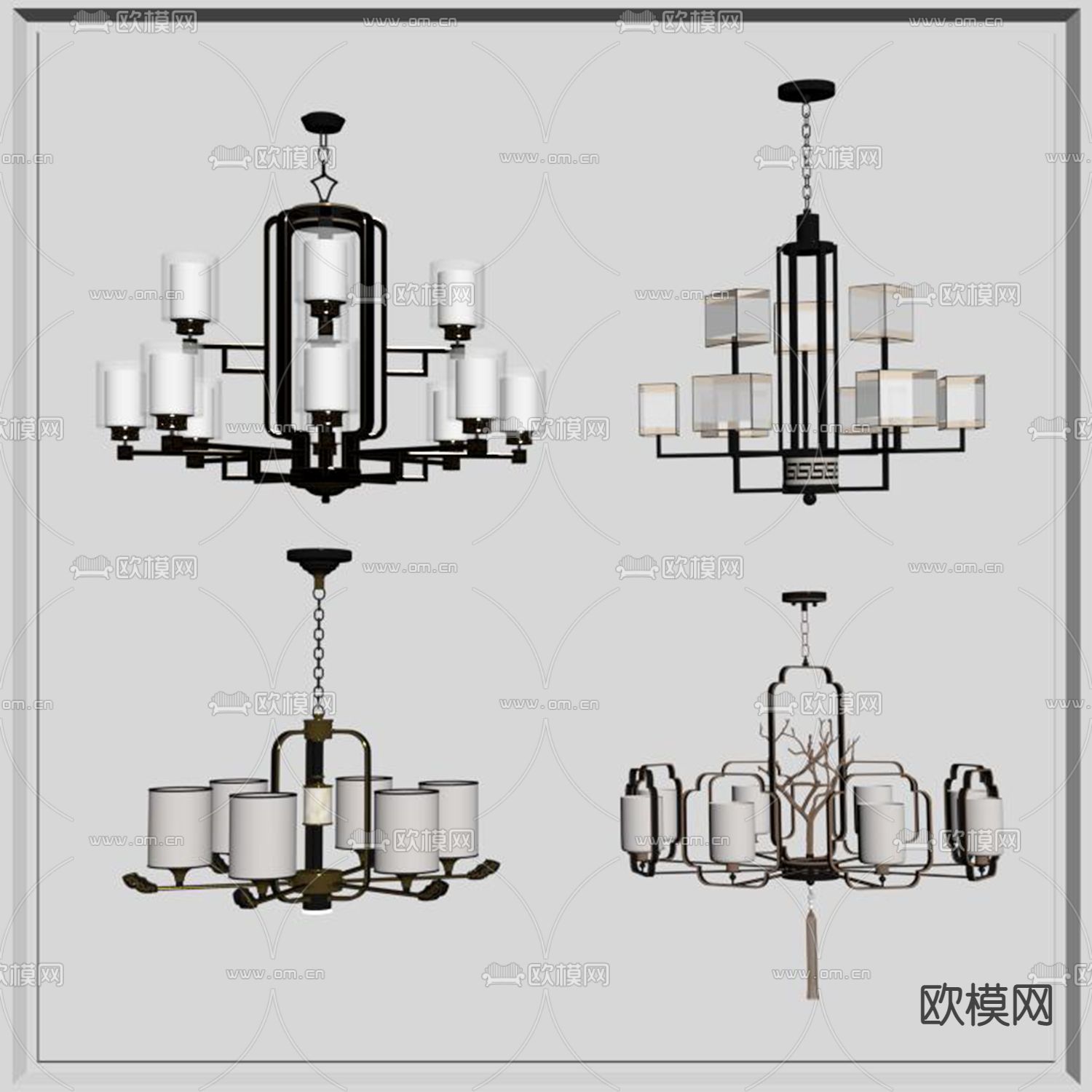 新中式金属多头吊灯su模型下载（渲染图2）