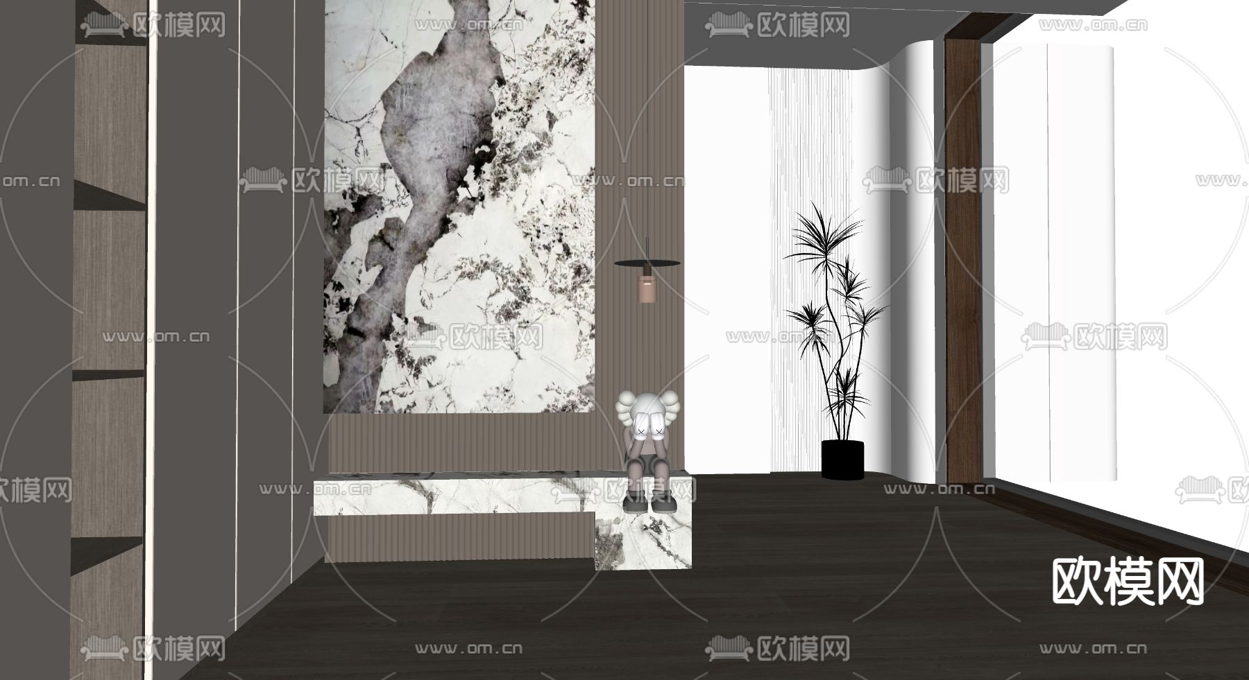 现代玄关背景墙隔断su模型下载（渲染图2）