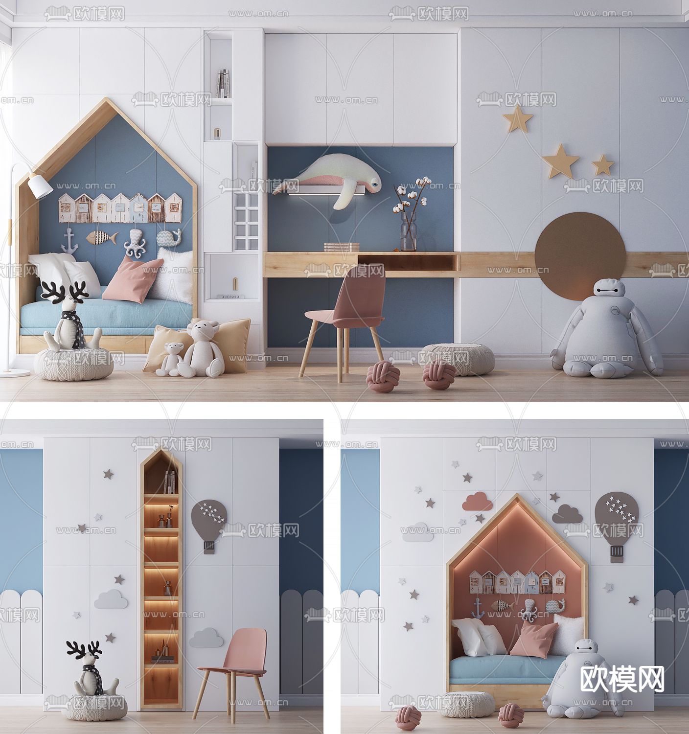 北欧风儿童衣柜 衣橱3d模型下载（渲染图2）