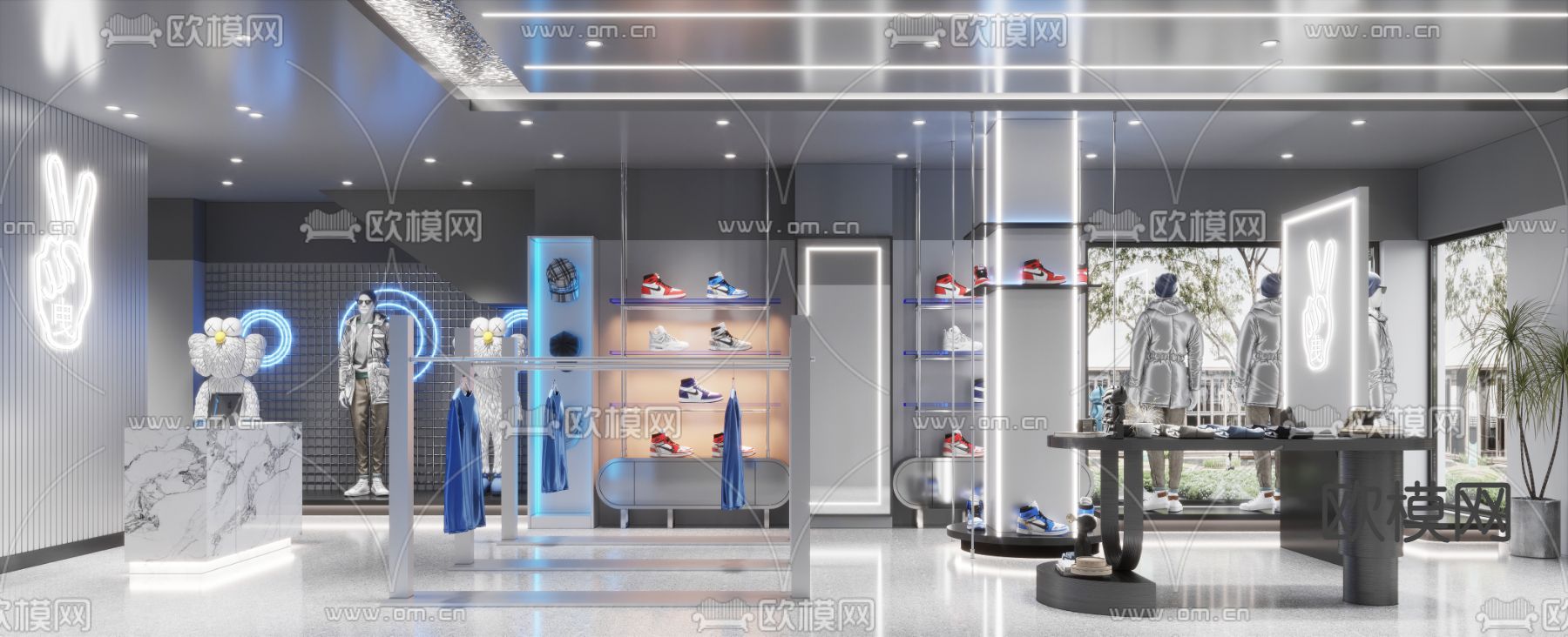 潮牌服装店 鞋店3d模型下载（渲染图1）