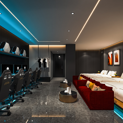  现代电竞酒店客房su模型 