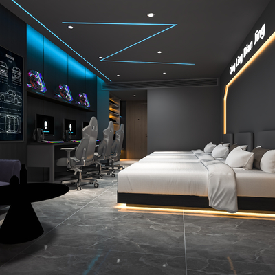  现代电竞酒店客房su模型 