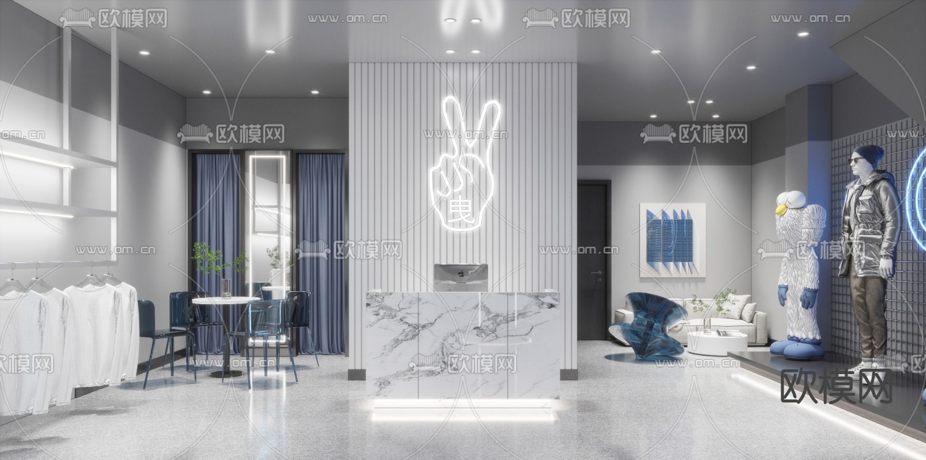 潮牌服装店 鞋店3d模型下载（渲染图2）