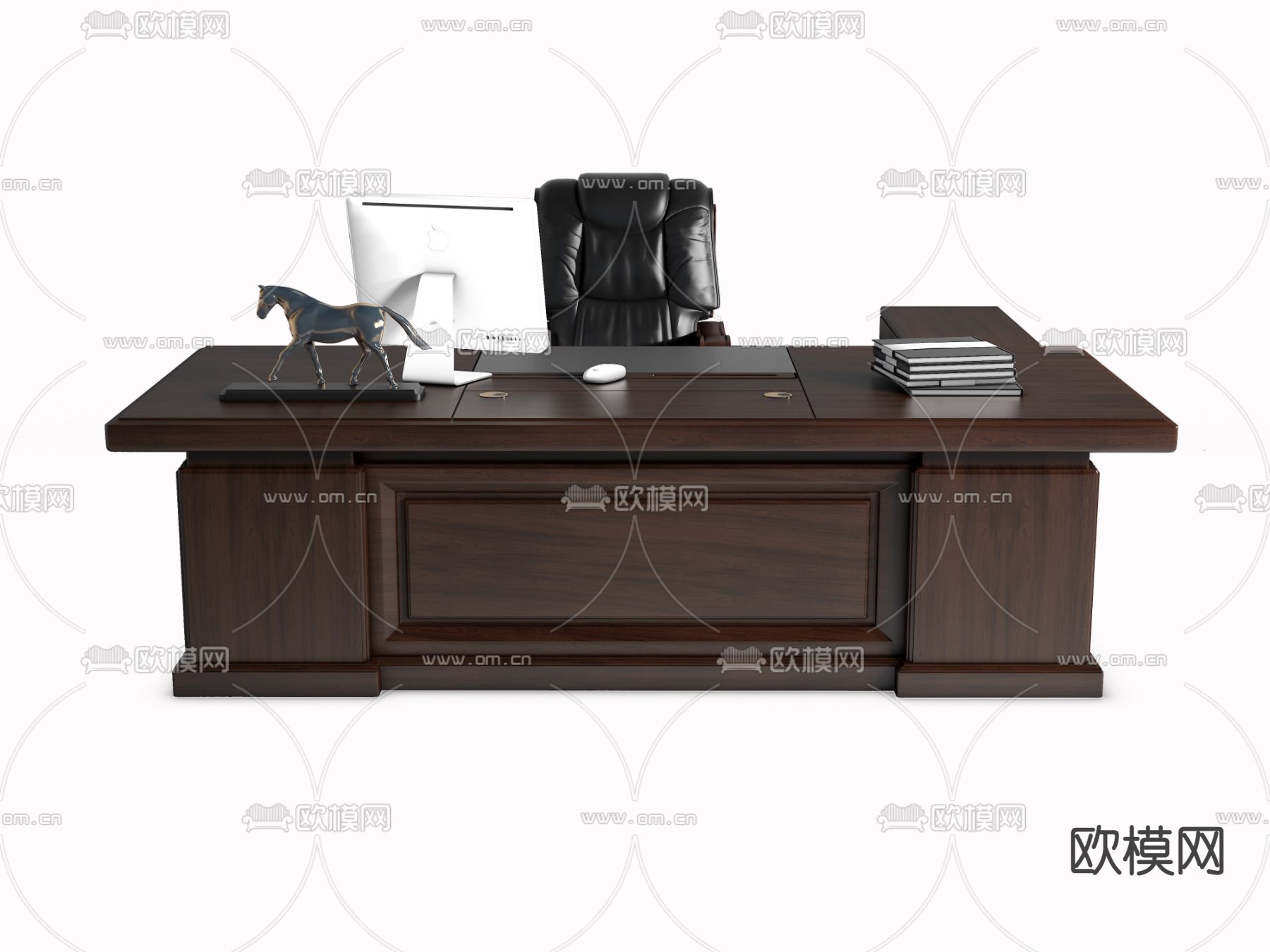 新中式办公桌椅 班台桌椅3d模型下载（渲染图2）