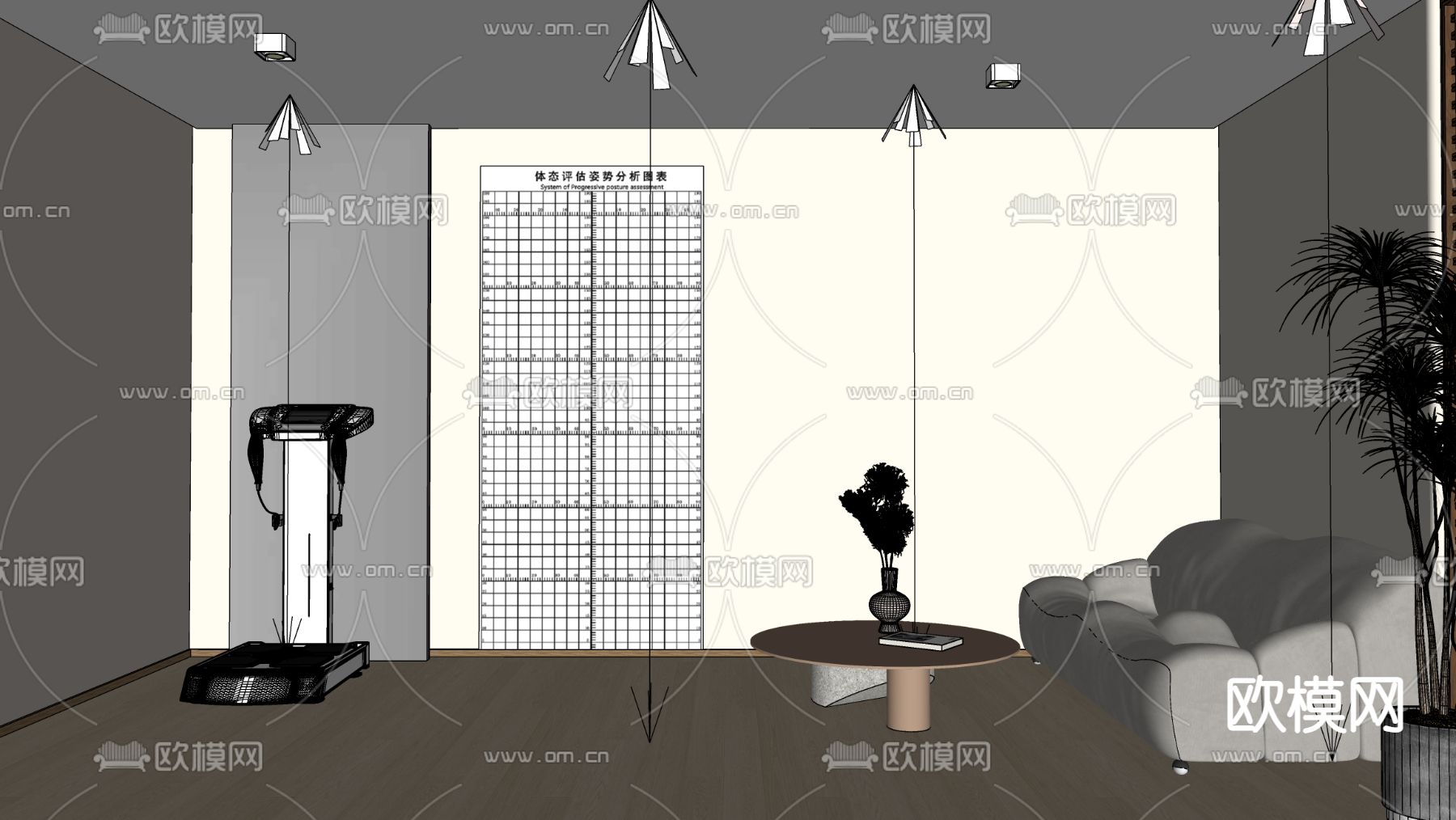 现代瑜伽室 健身室su模型下载（渲染图3）