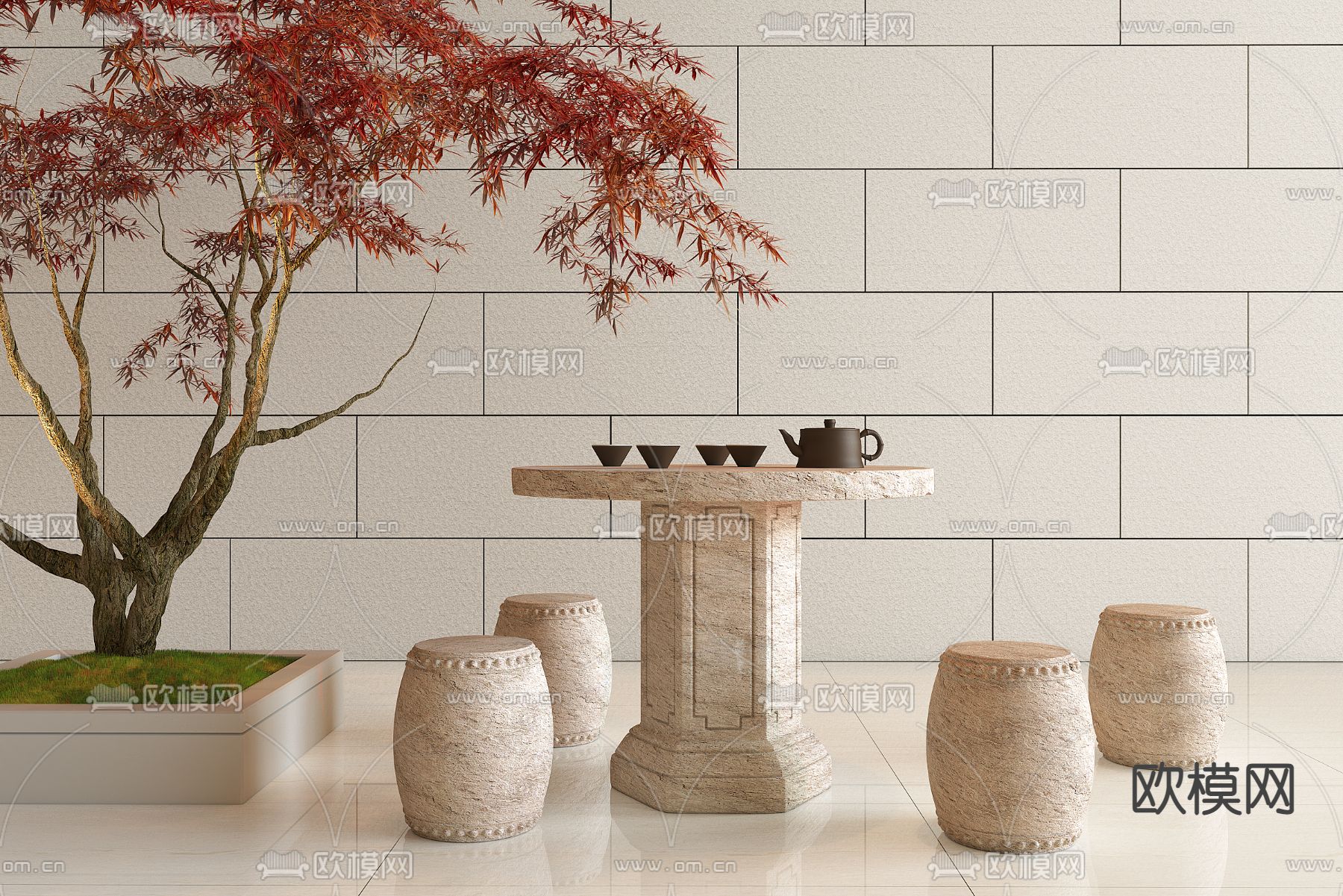 石桌石凳 户外桌椅3d模型下载