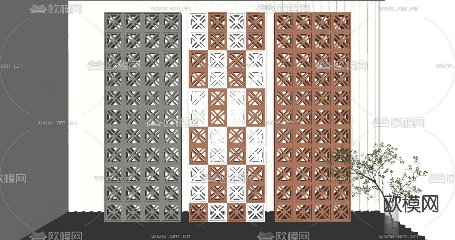 侘寂水泥砖隔断 隔墙su模型下载（渲染图2）