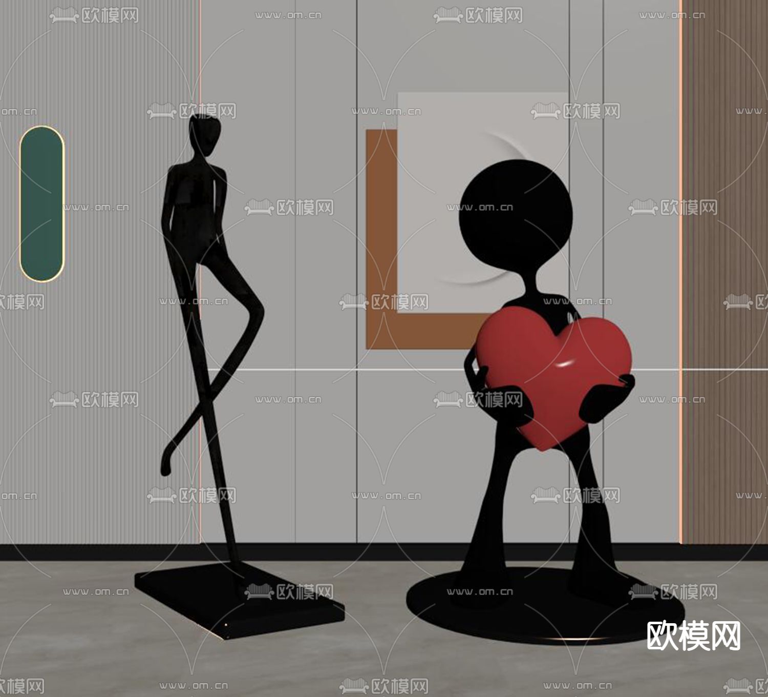 抽象雕塑 人物摆件su模型下载（渲染图2）