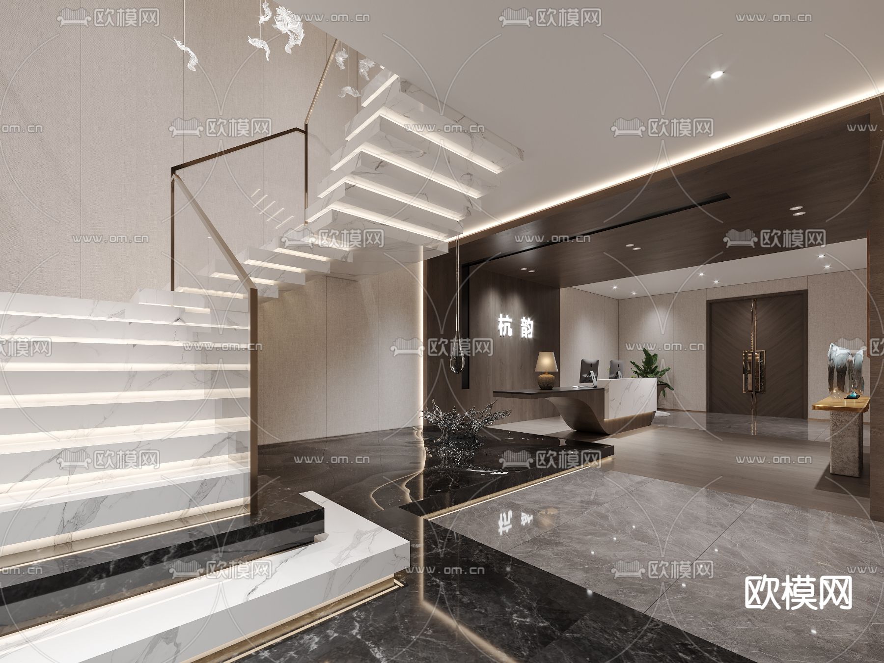现代酒店大厅3d模型下载（渲染图2）