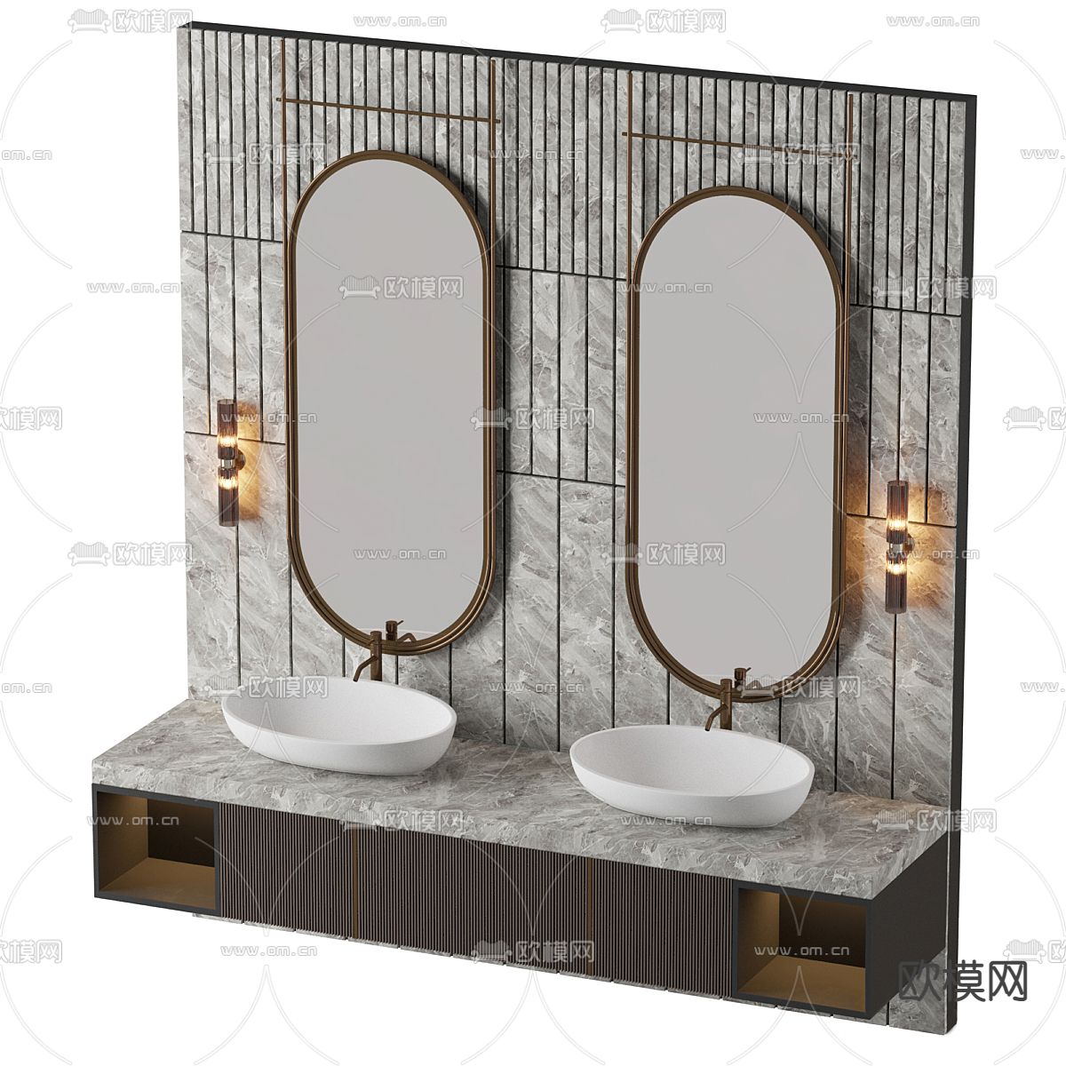 双盆洗手台 台盆3d模型下载（渲染图3）