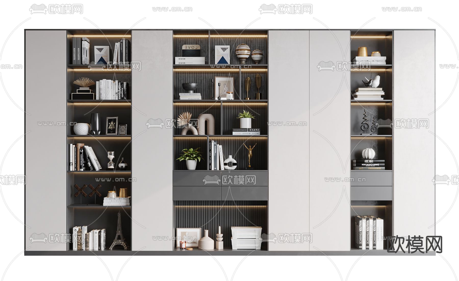 现代书柜su模型下载（渲染图1）