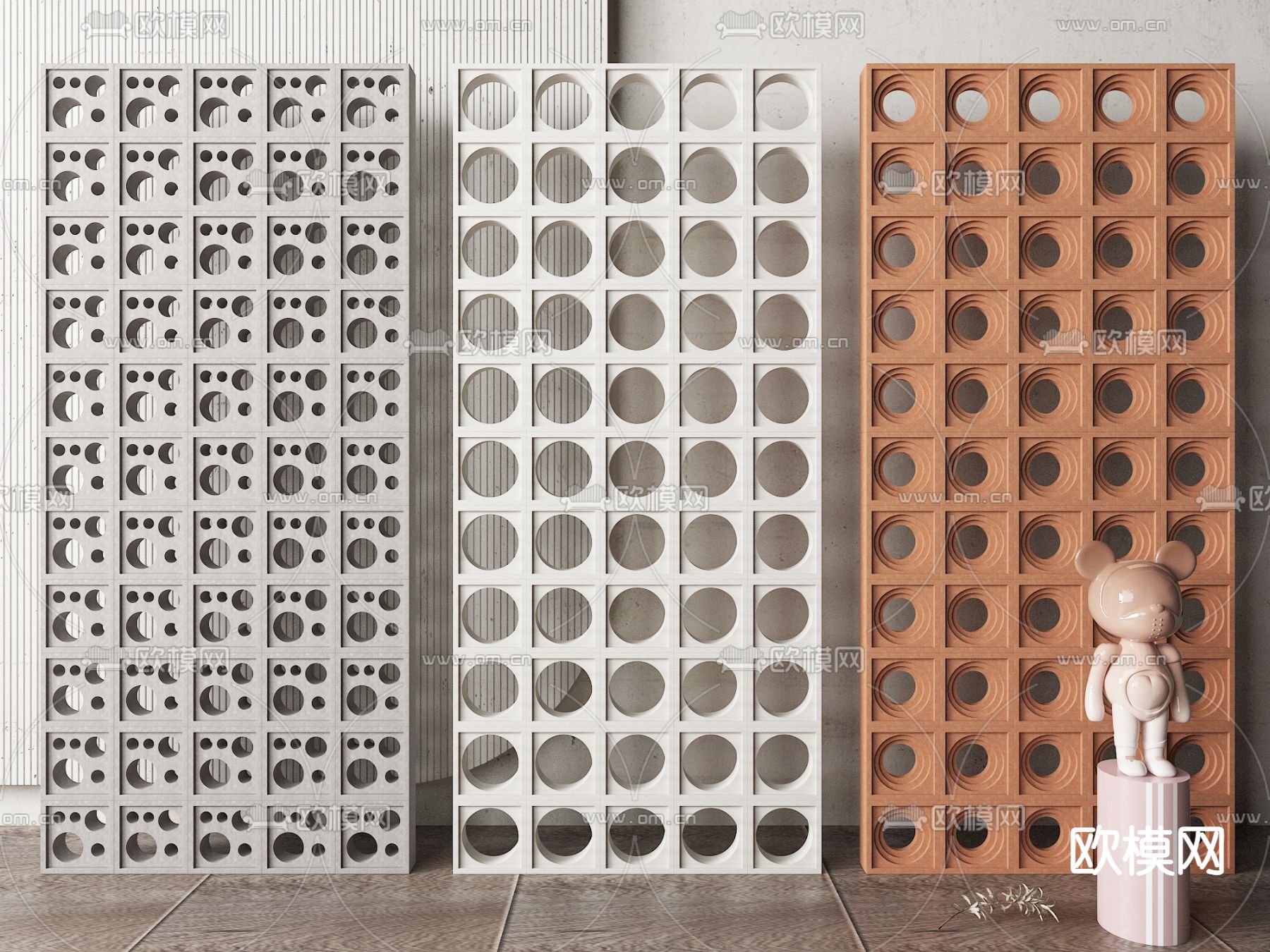 侘寂镂空隔断 水泥砖隔断3d模型下载