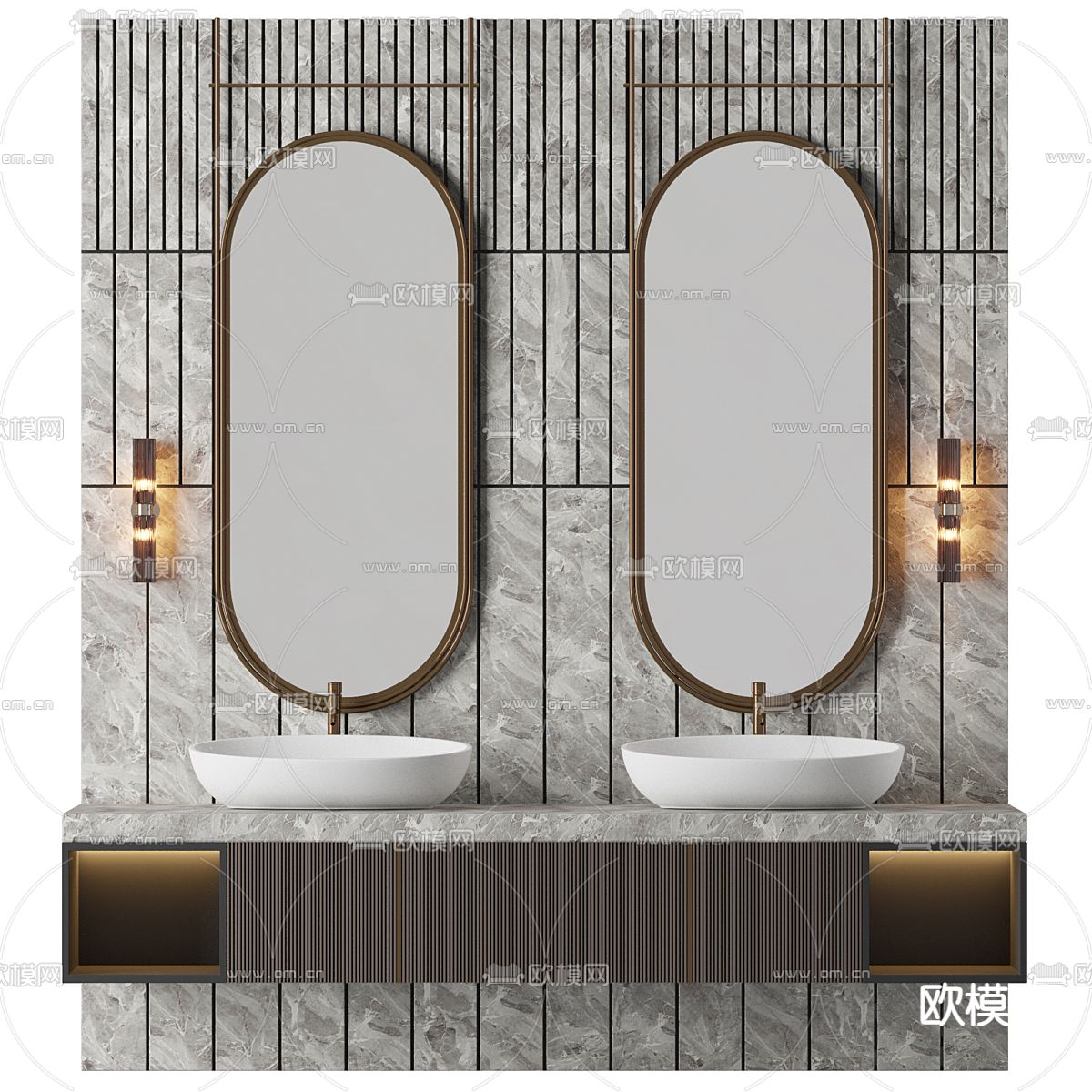 双盆洗手台 台盆3d模型下载（渲染图1）