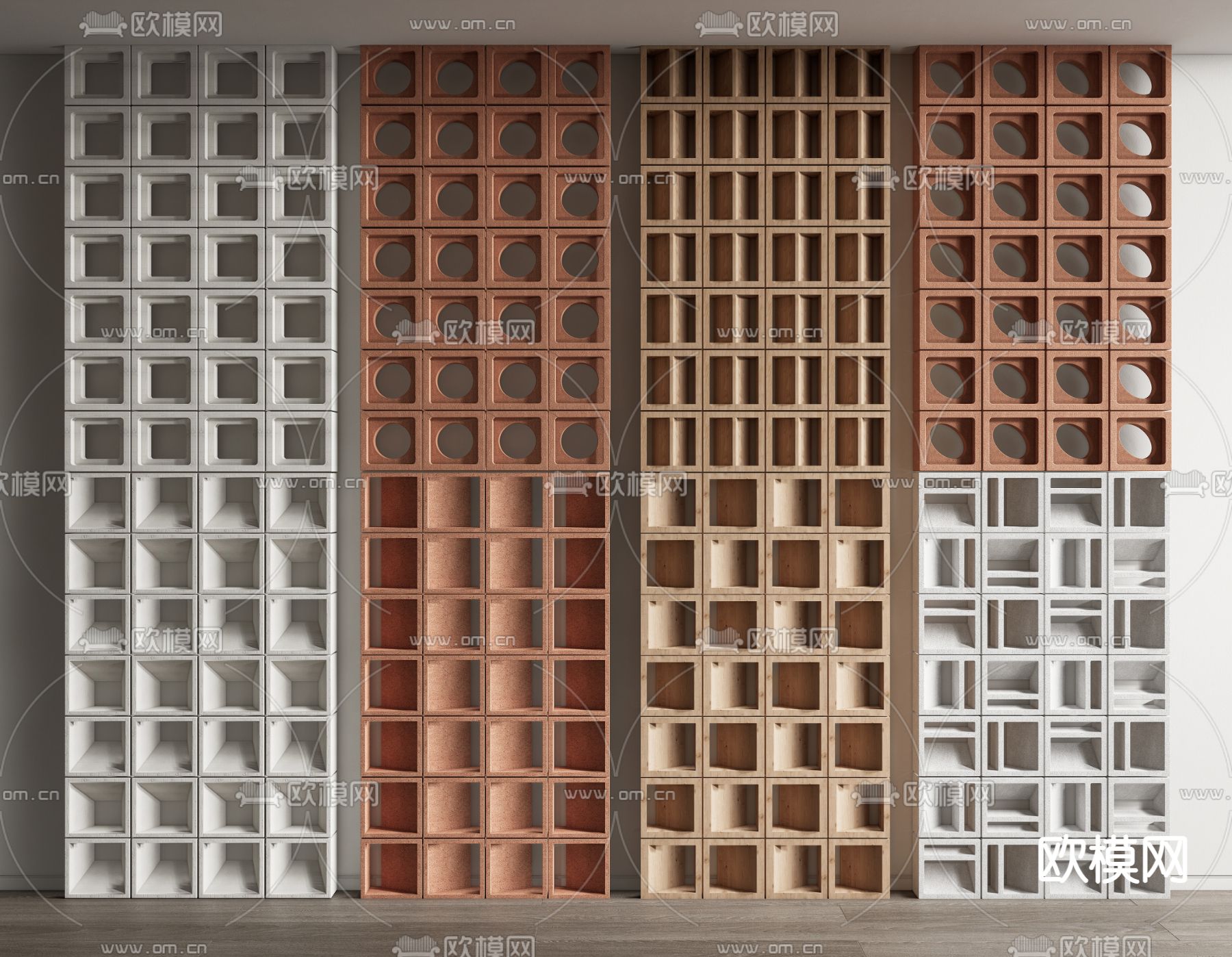 侘寂水泥砖隔断 隔墙su模型下载（渲染图1）