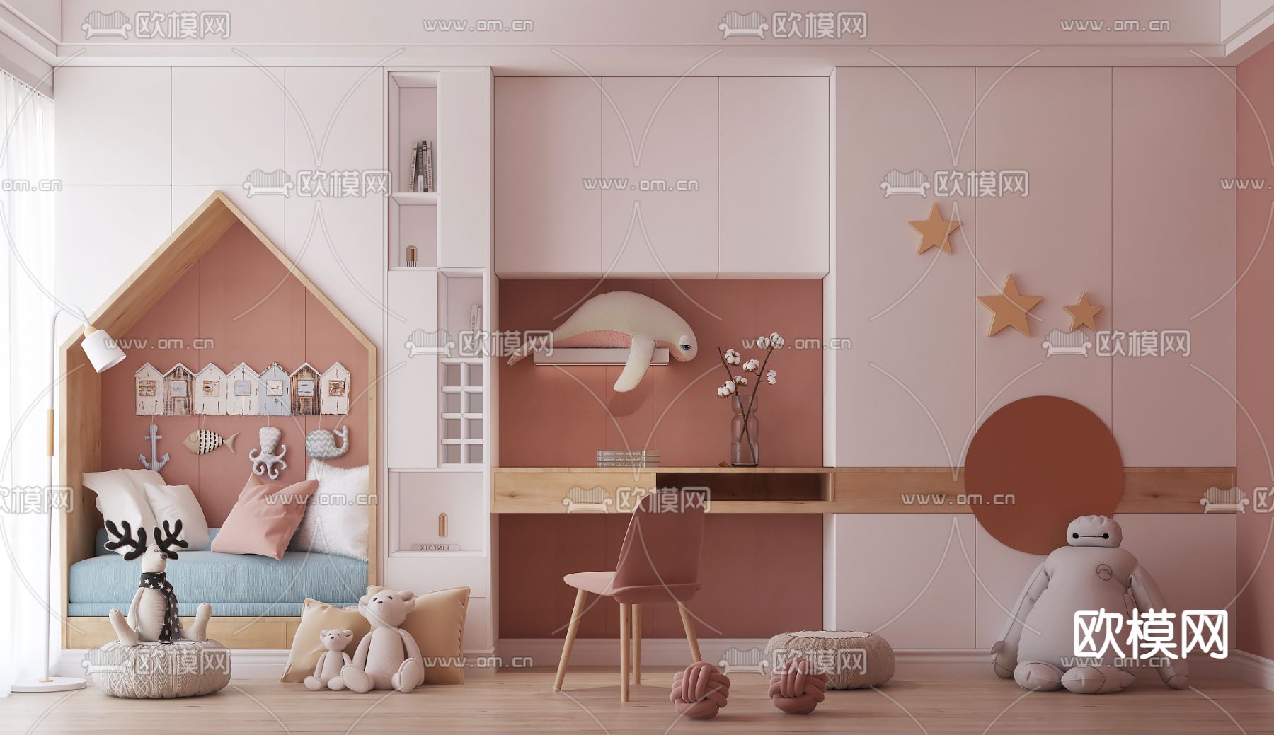 北欧风儿童衣柜 衣橱3d模型下载（渲染图5）