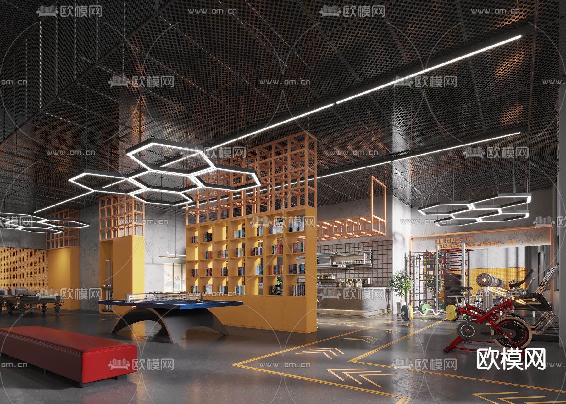工业风健身房3d模型下载（渲染图1）