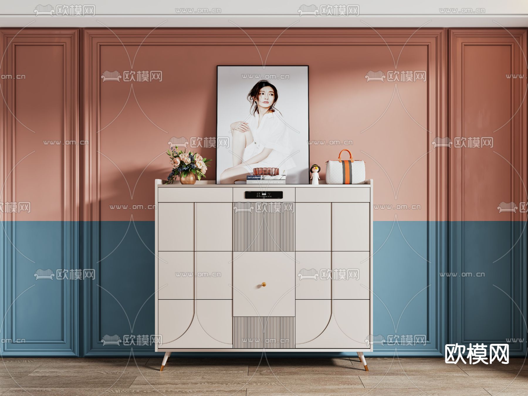 奶油风餐边柜su模型下载