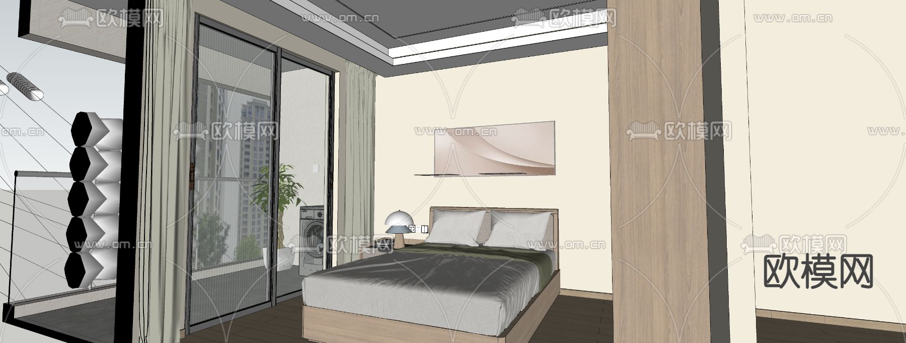 现代单身公寓su模型下载（渲染图2）