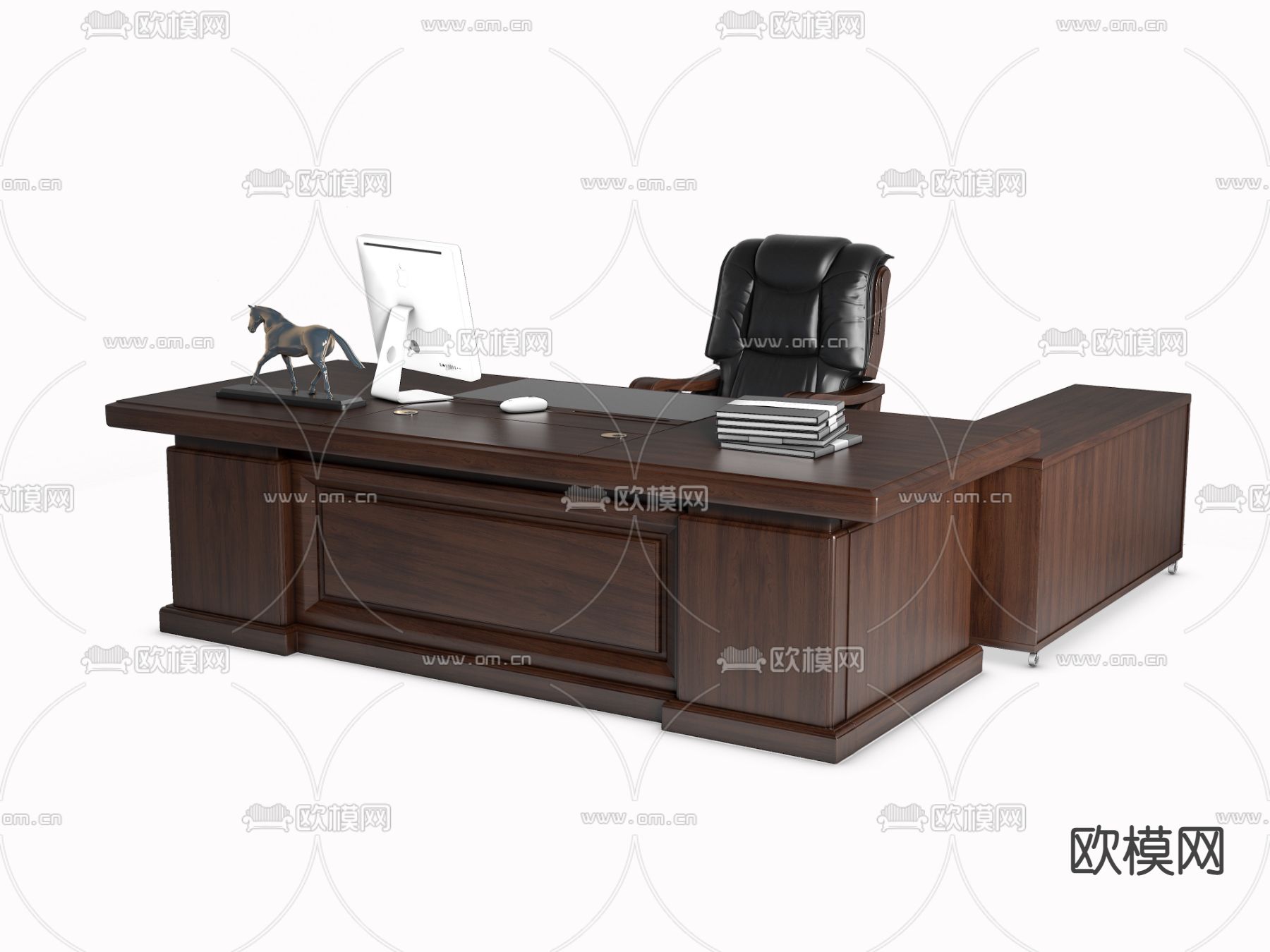 新中式办公桌椅 班台桌椅3d模型下载（渲染图1）