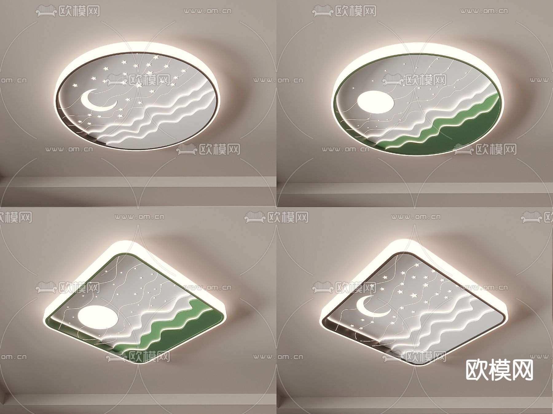 月亮灯 星星灯 儿童卧室灯 吸顶灯su模型