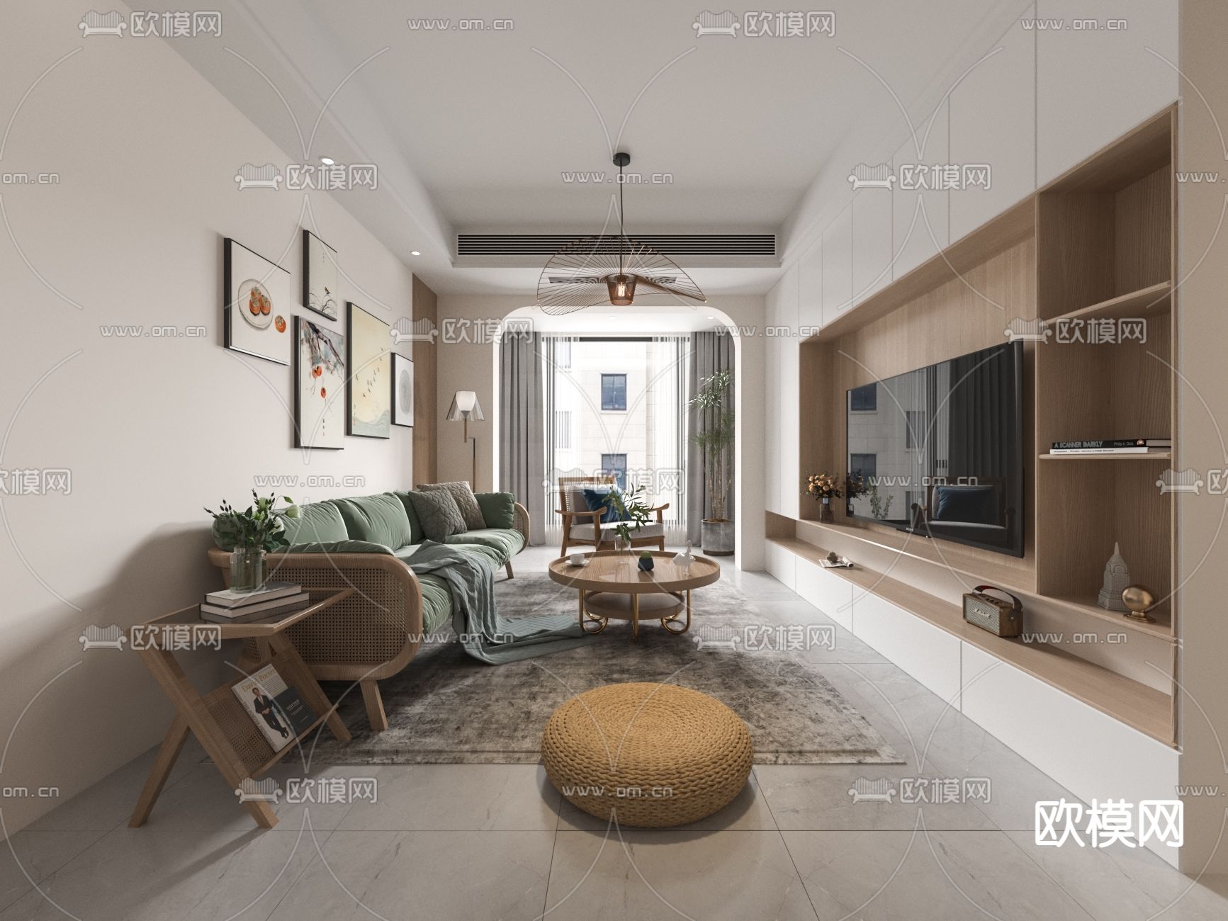 日式客厅su模型下载（渲染图1）