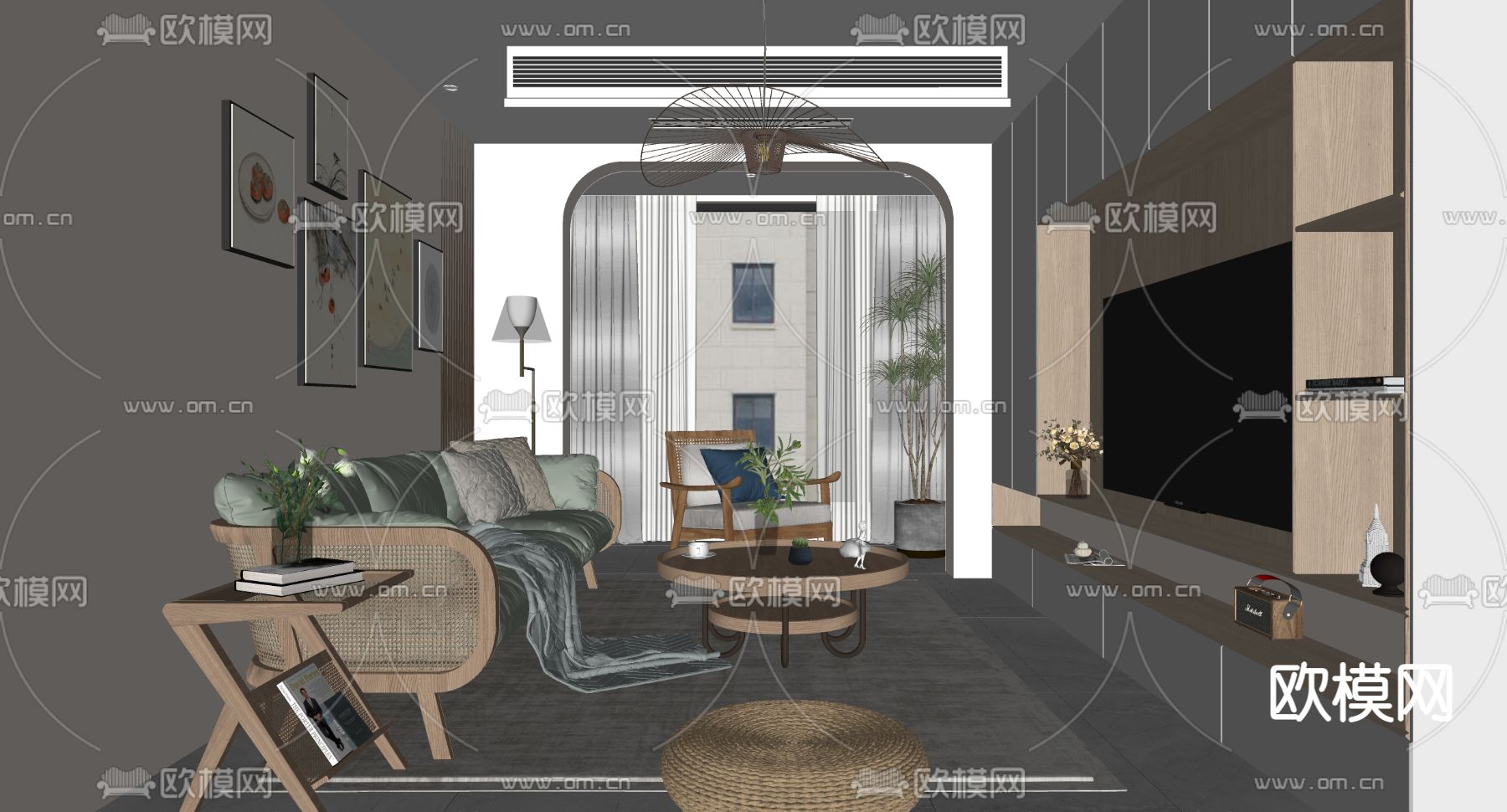 日式客厅su模型下载（渲染图2）