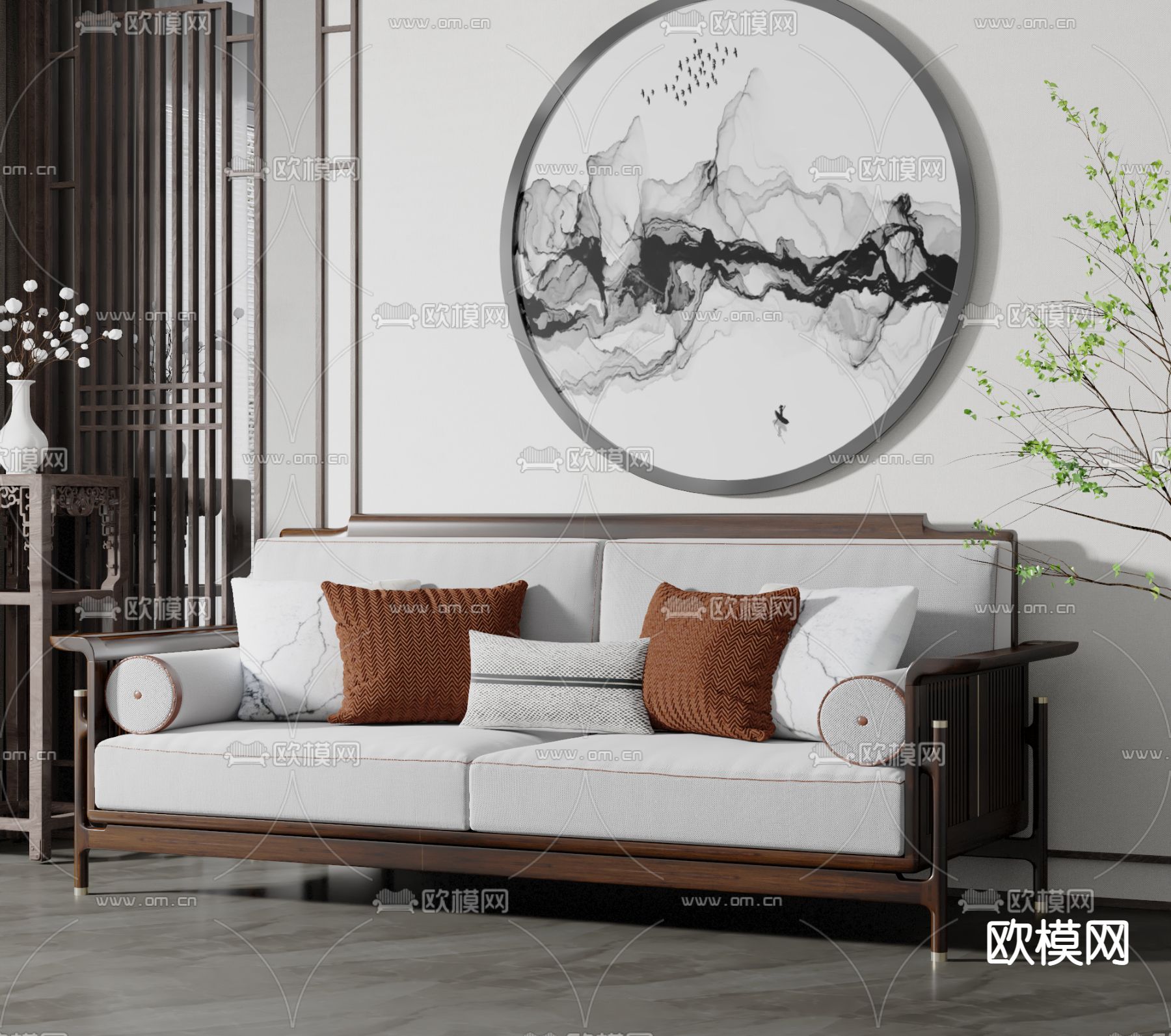 新中式双人沙发3d模型下载